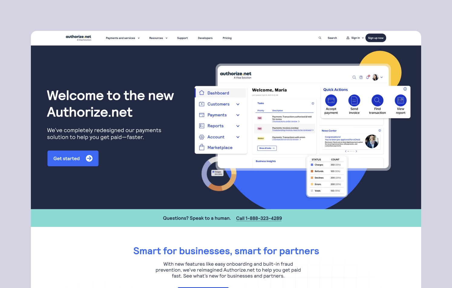Authorize.net payments dashboard Authorize.net redesigned payments dashboard with user interface elements