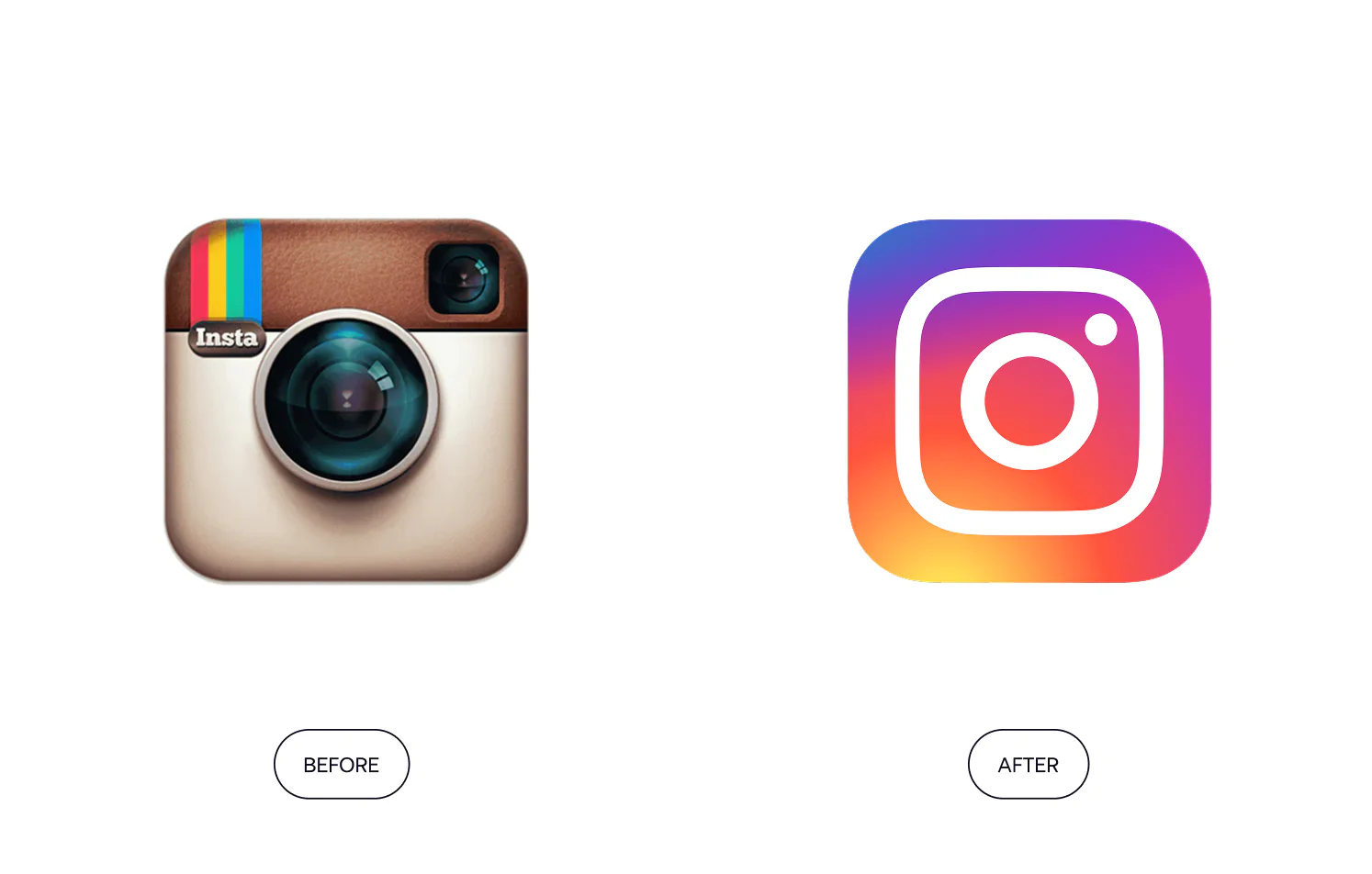 Instagram logo before and after update Instagram logo redesign: before and after