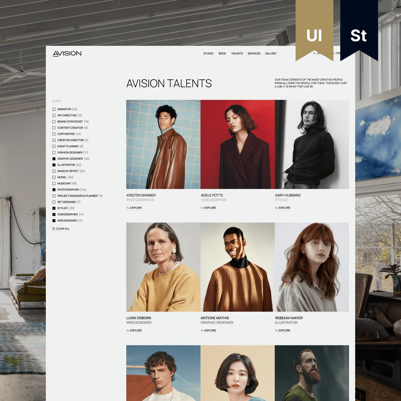 Filters for browsing creative work by category