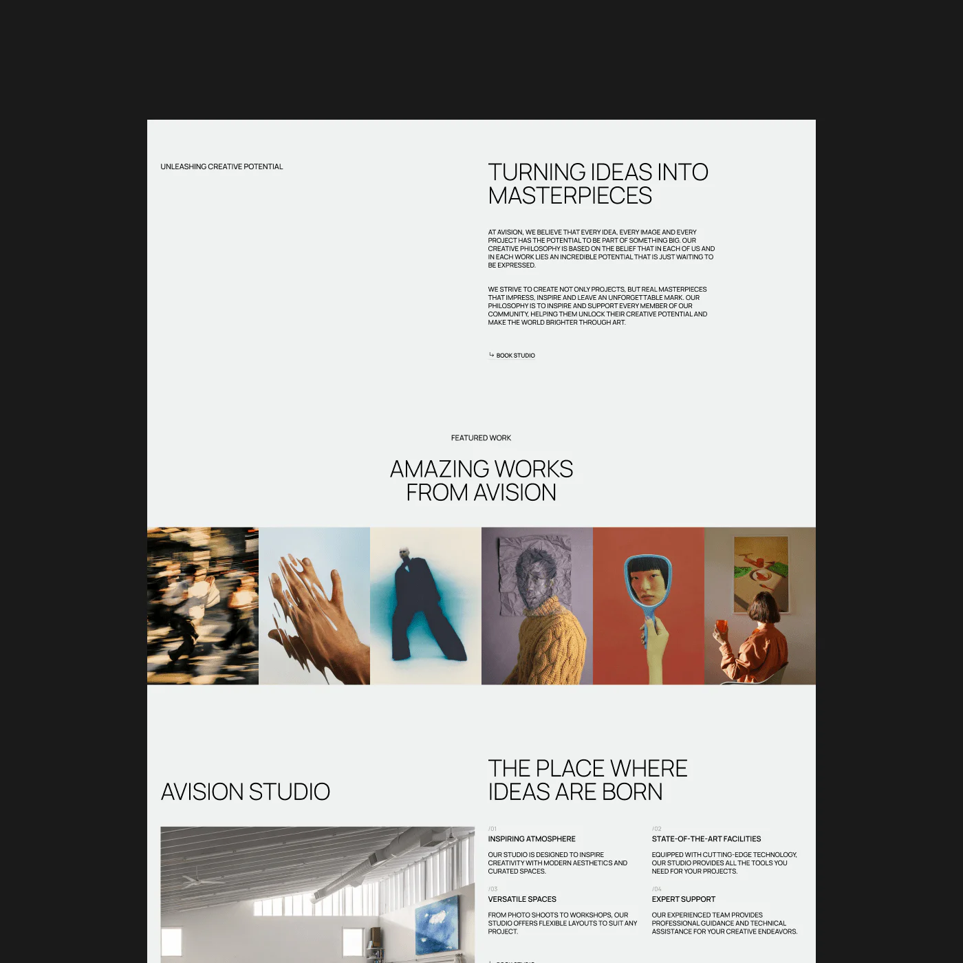 Minimalist homepage layout for creative website