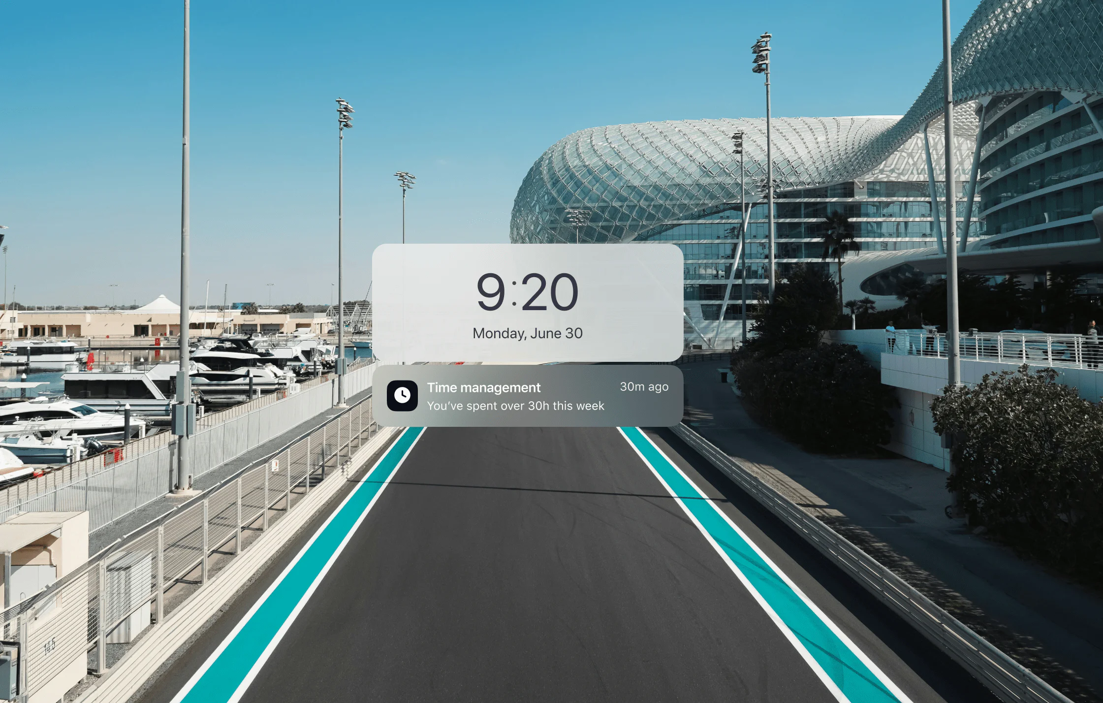 Digital overlay on a modern racetrack.