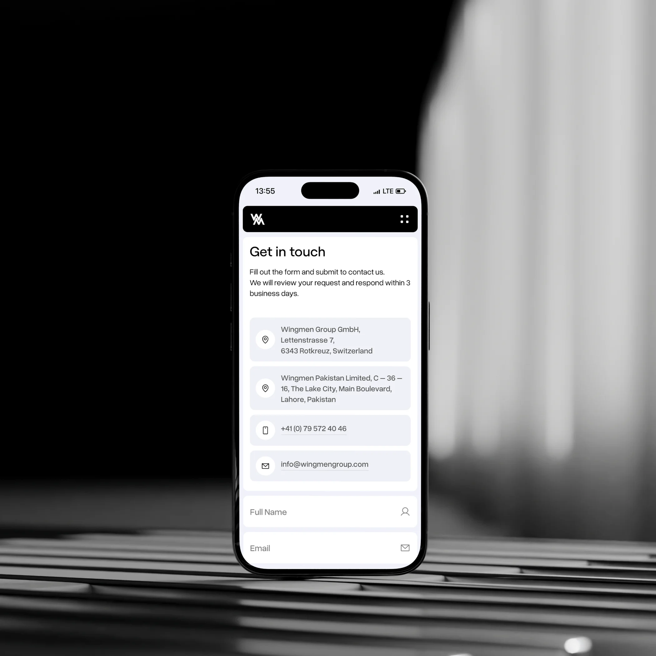 Contact form on a smartphone
