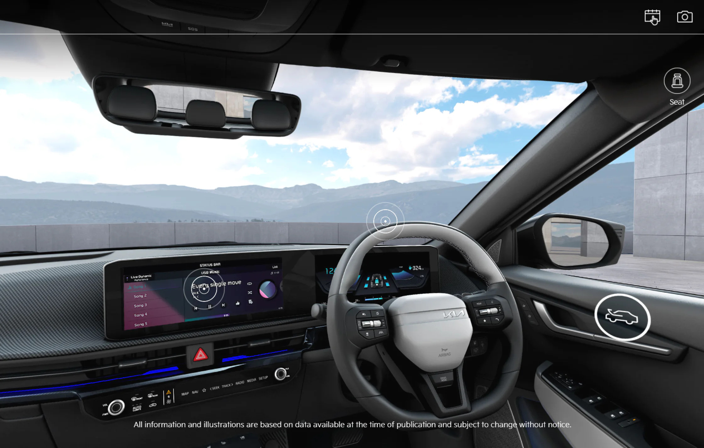 Modern car Interior with steering wheel and displays
