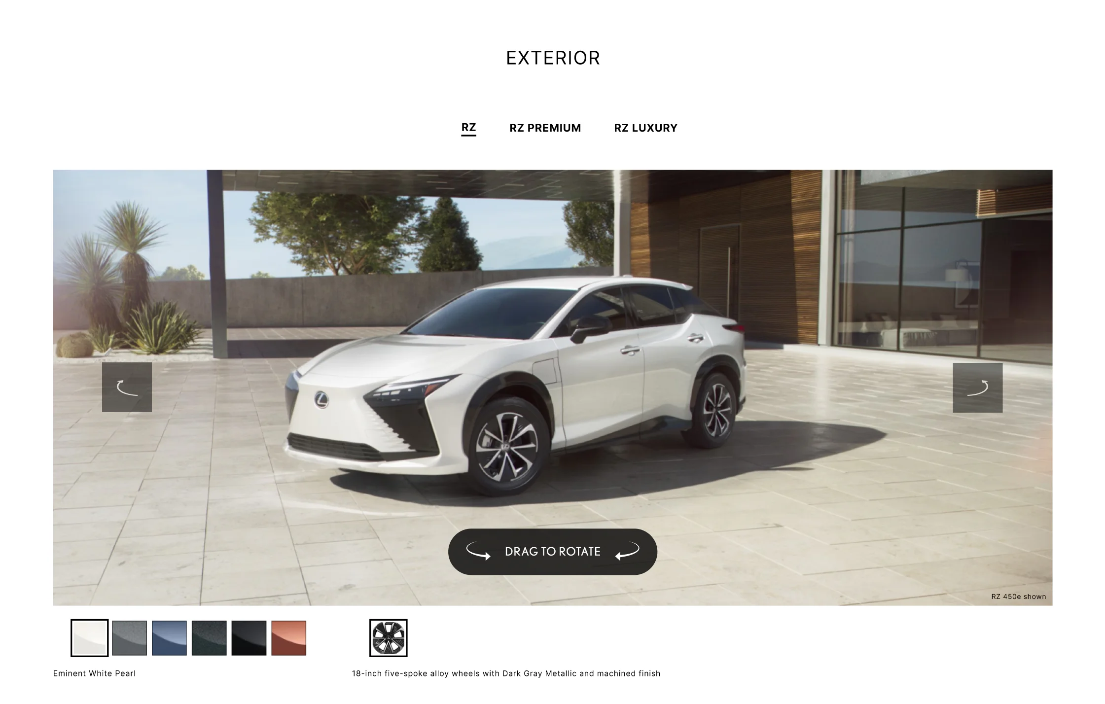 Lexus RZ exterior 3D configurator Interactive car model with color options