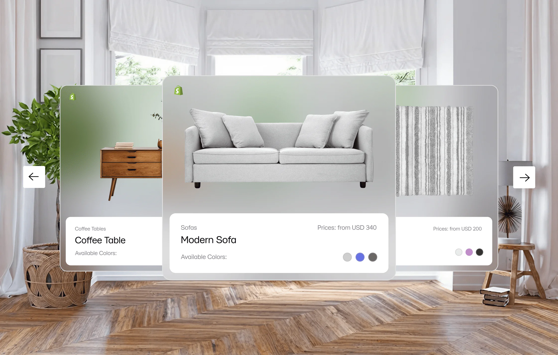 AR furniture shopping interface Virtual product catalog with 3D preview