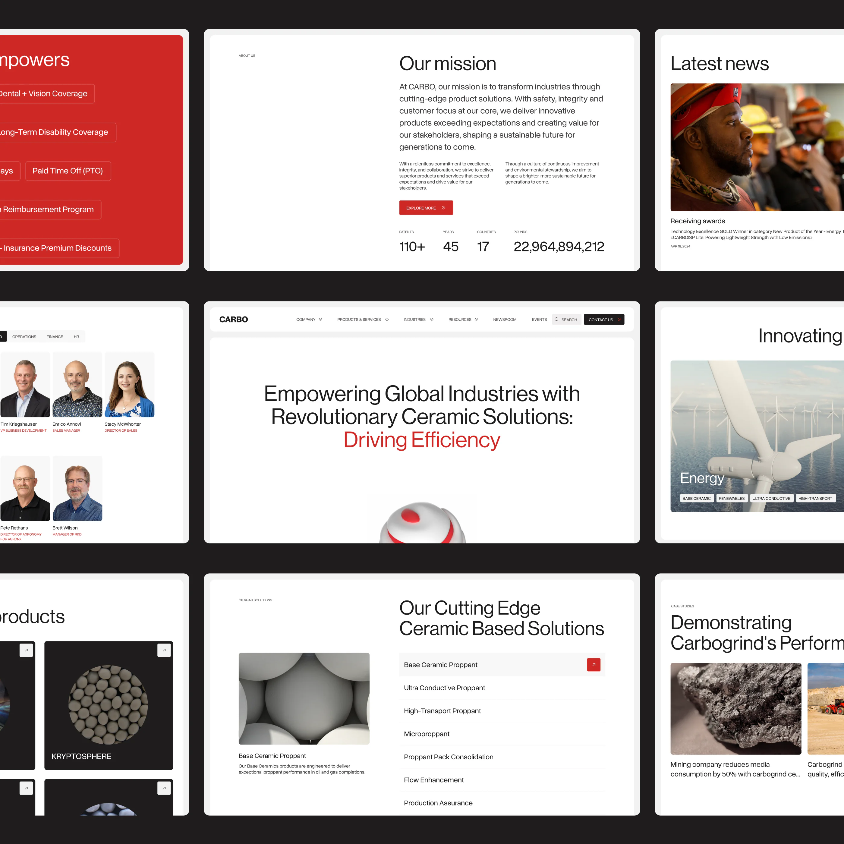 Modern corporate web page layouts