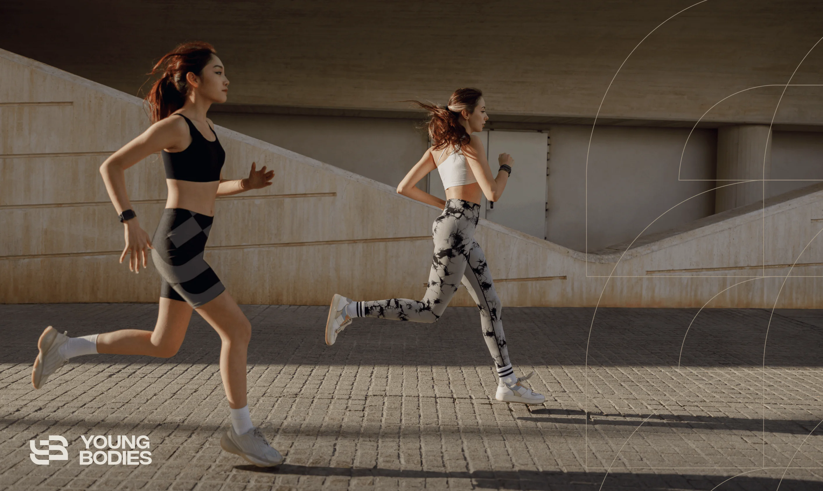 Two women running outdoors