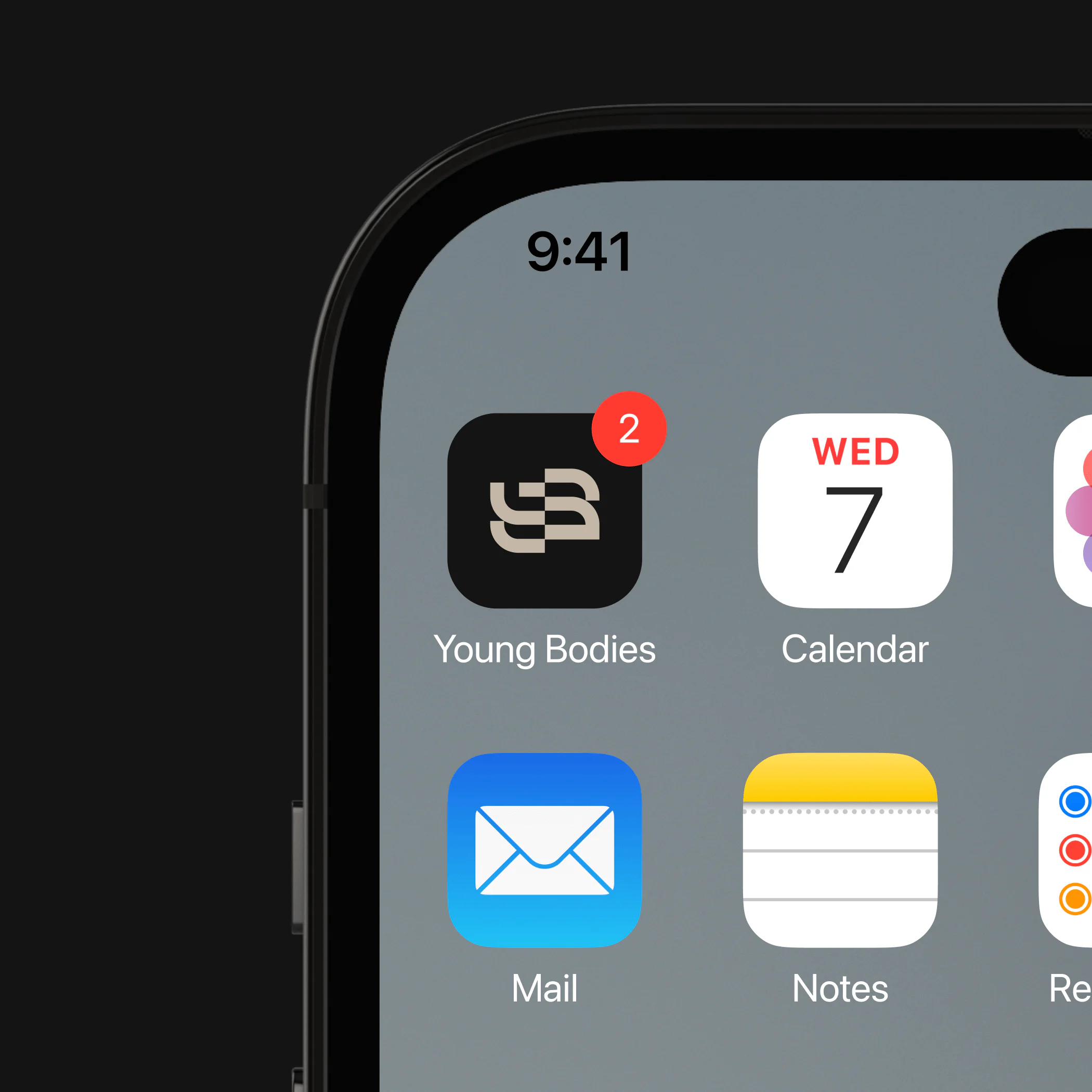 Smartphone screen with Young Bodies app icon
