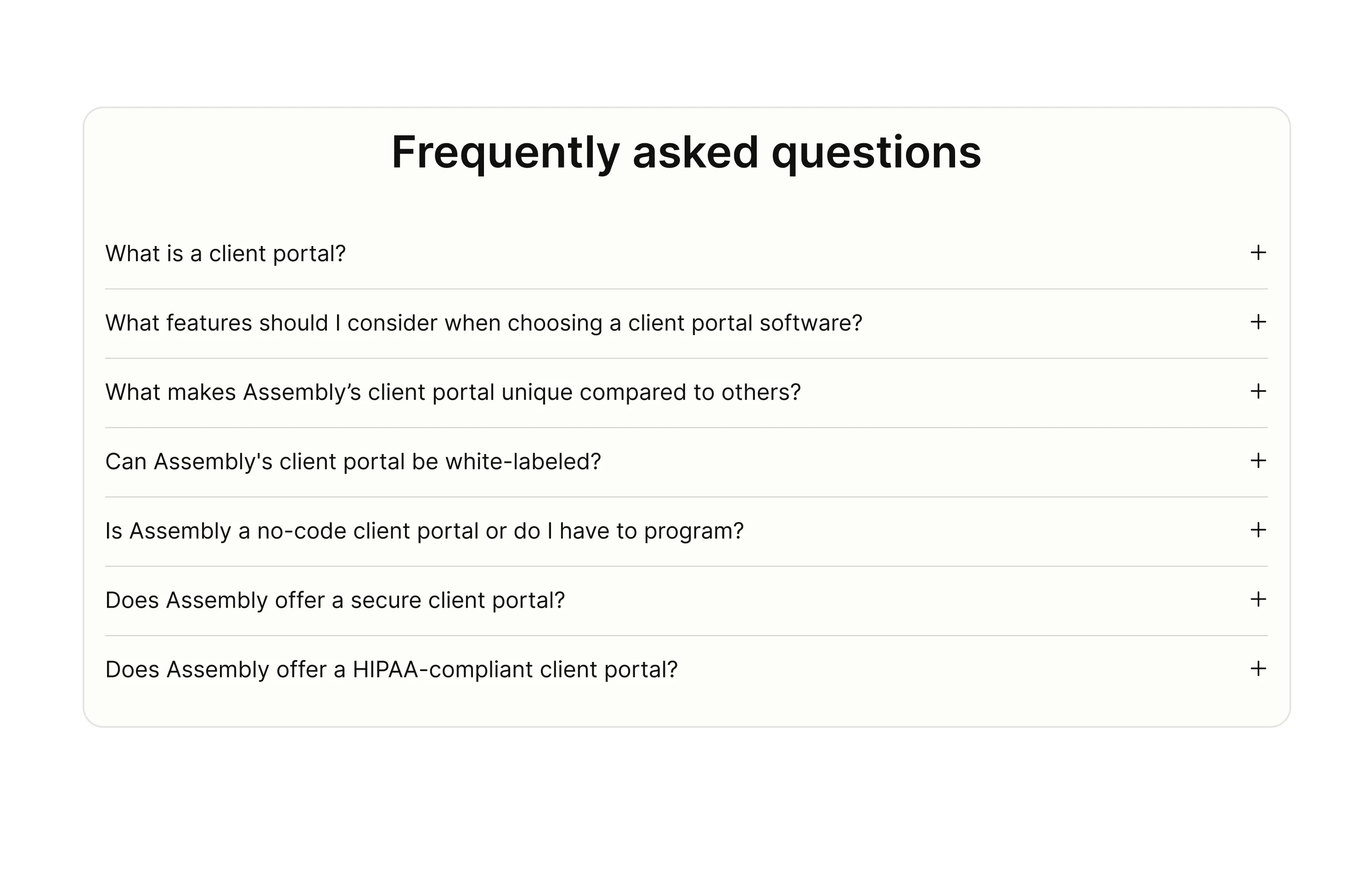 Assembly Client Portal FAQ Assembly FAQ client portal section