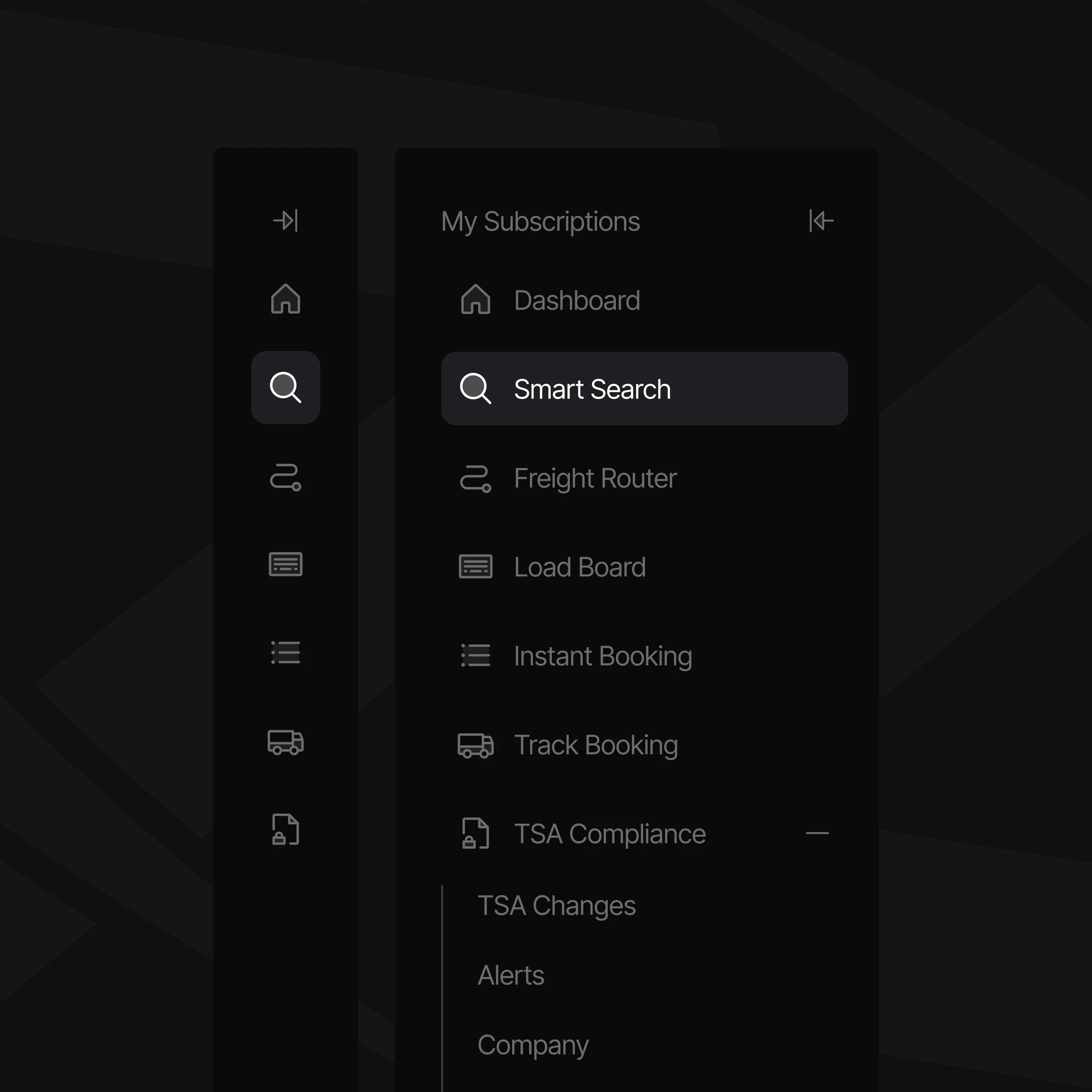 Logistics platform navigation menu