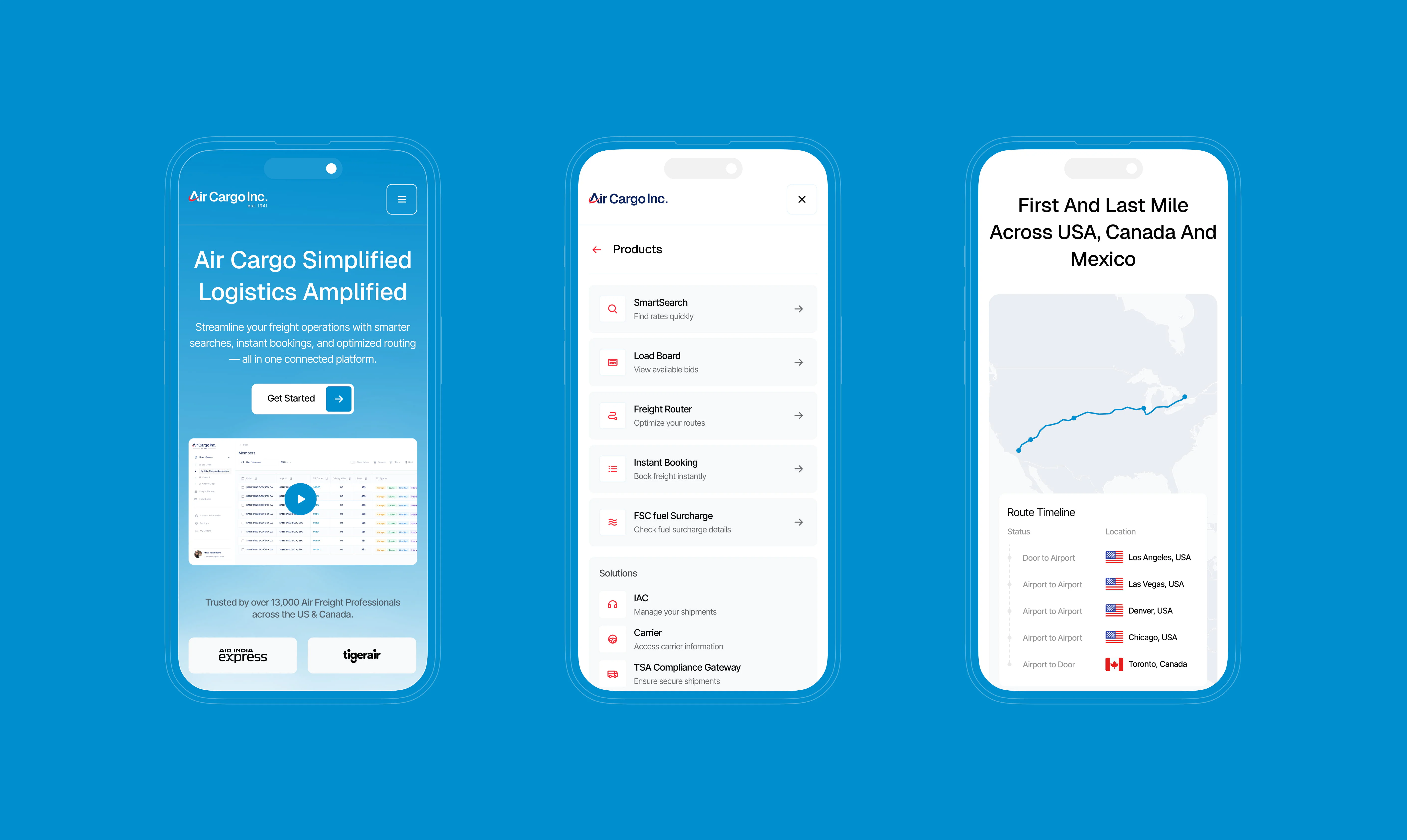 Logistics app mobile screens