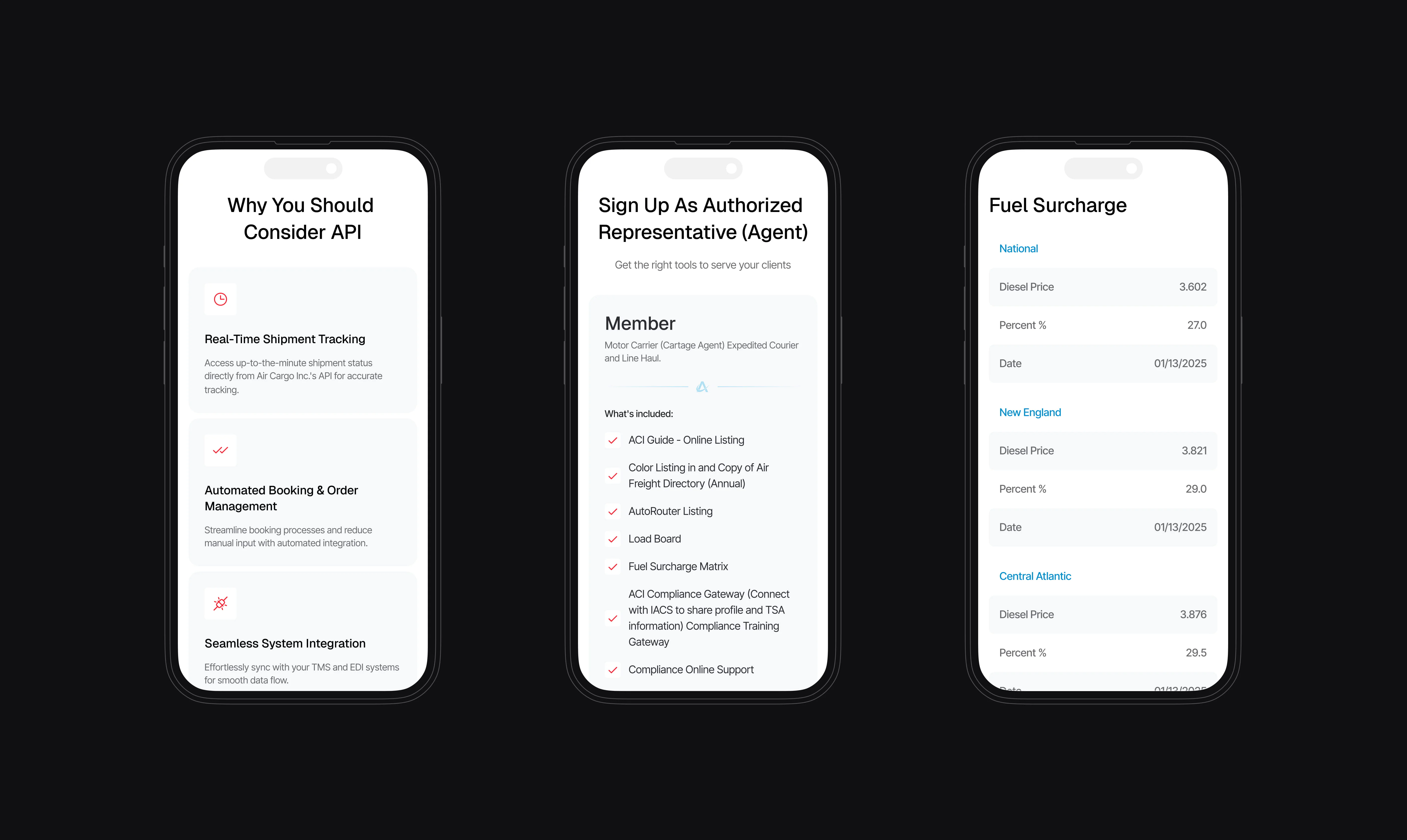 Cargo app mobile UI features