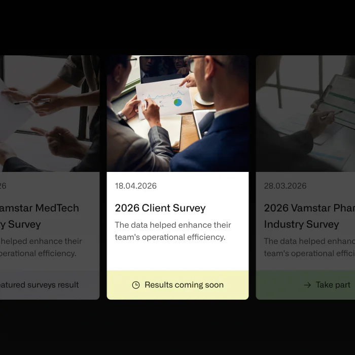 Survey and insights cards with analytics-focused content and structured dashboard-style layout.