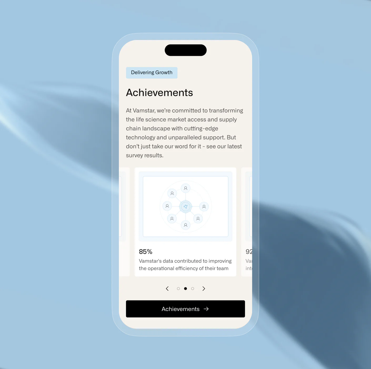 Mobile UI design showing achievements, analytics, and user engagement sections.