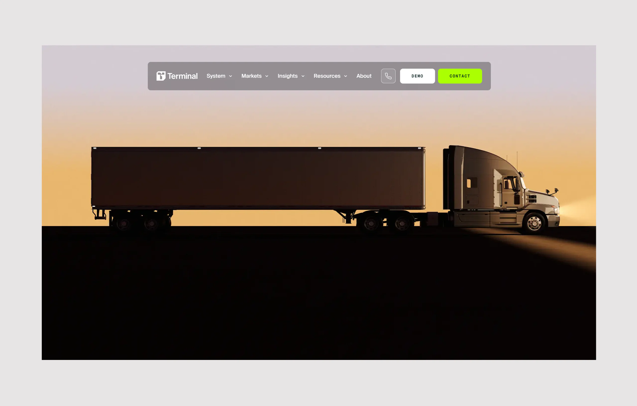 Logistics platform website for Terminal Industries featuring freight transportation visuals, industrial UI design, and AI-powered yard management branding.