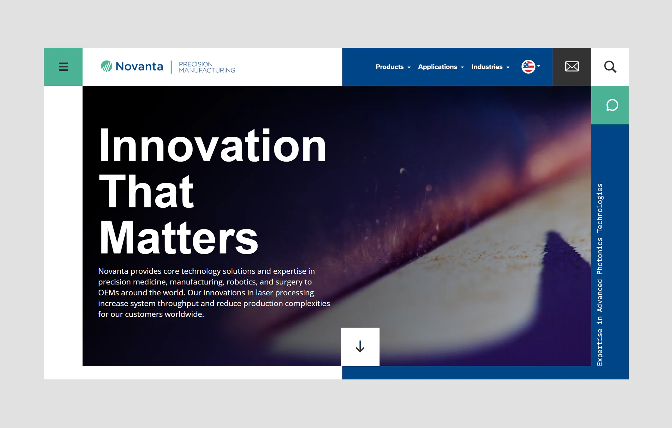 Homepage design for a precision manufacturing company featuring industrial website layout, bold typography, and technology-focused branding.