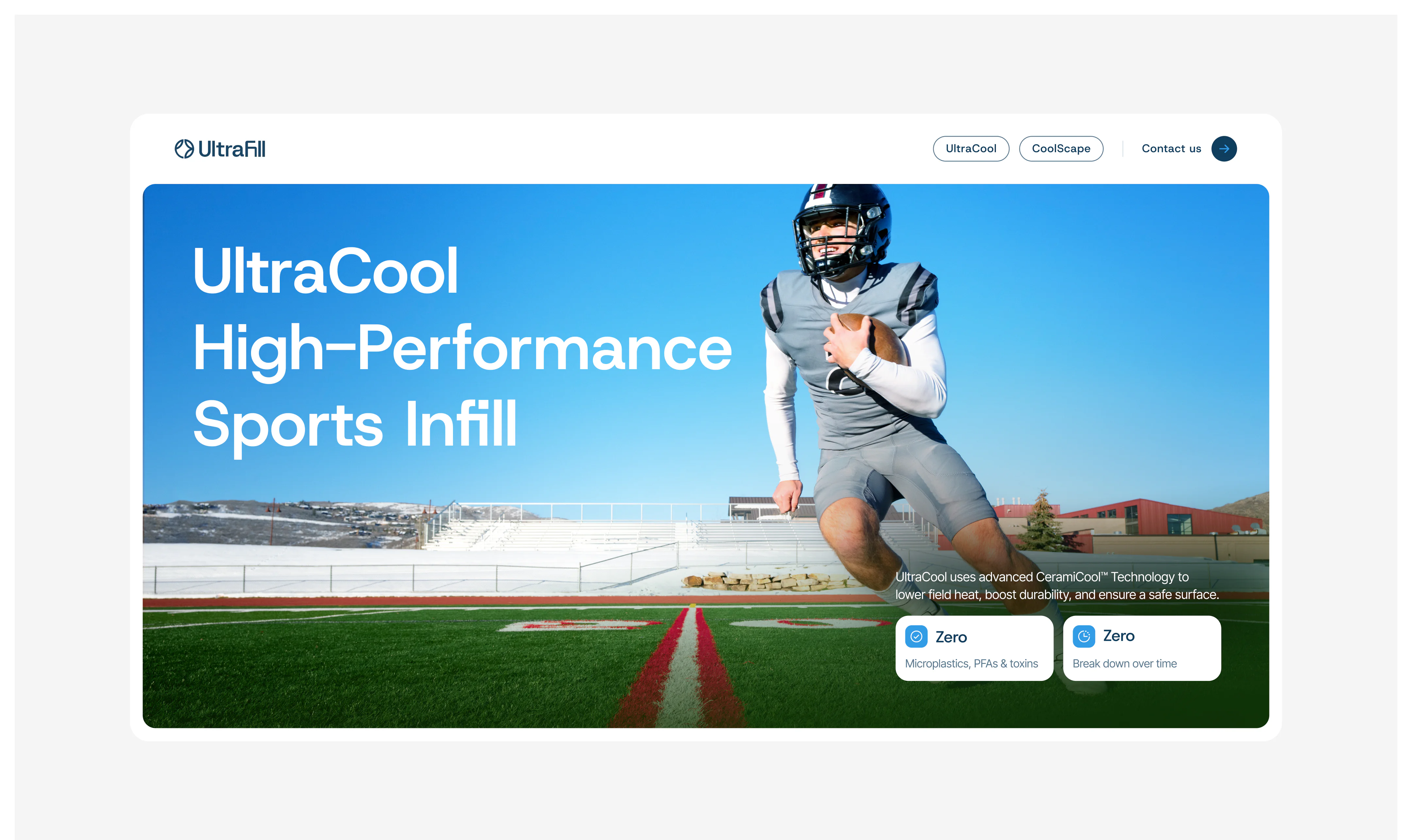 Product landing page showcasing performance-focused turf technology
