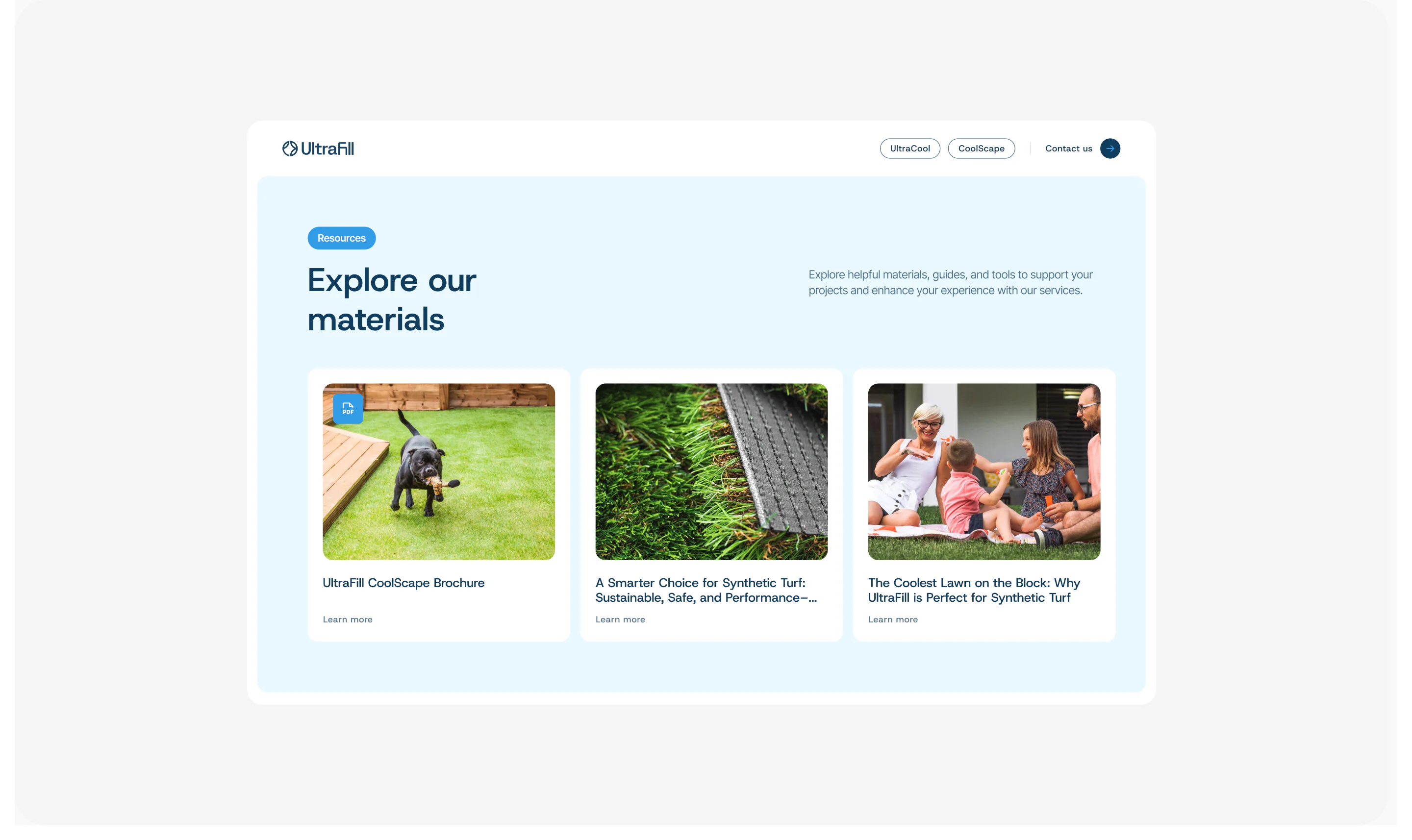 Website resource center featuring guides, articles and downloadable materials