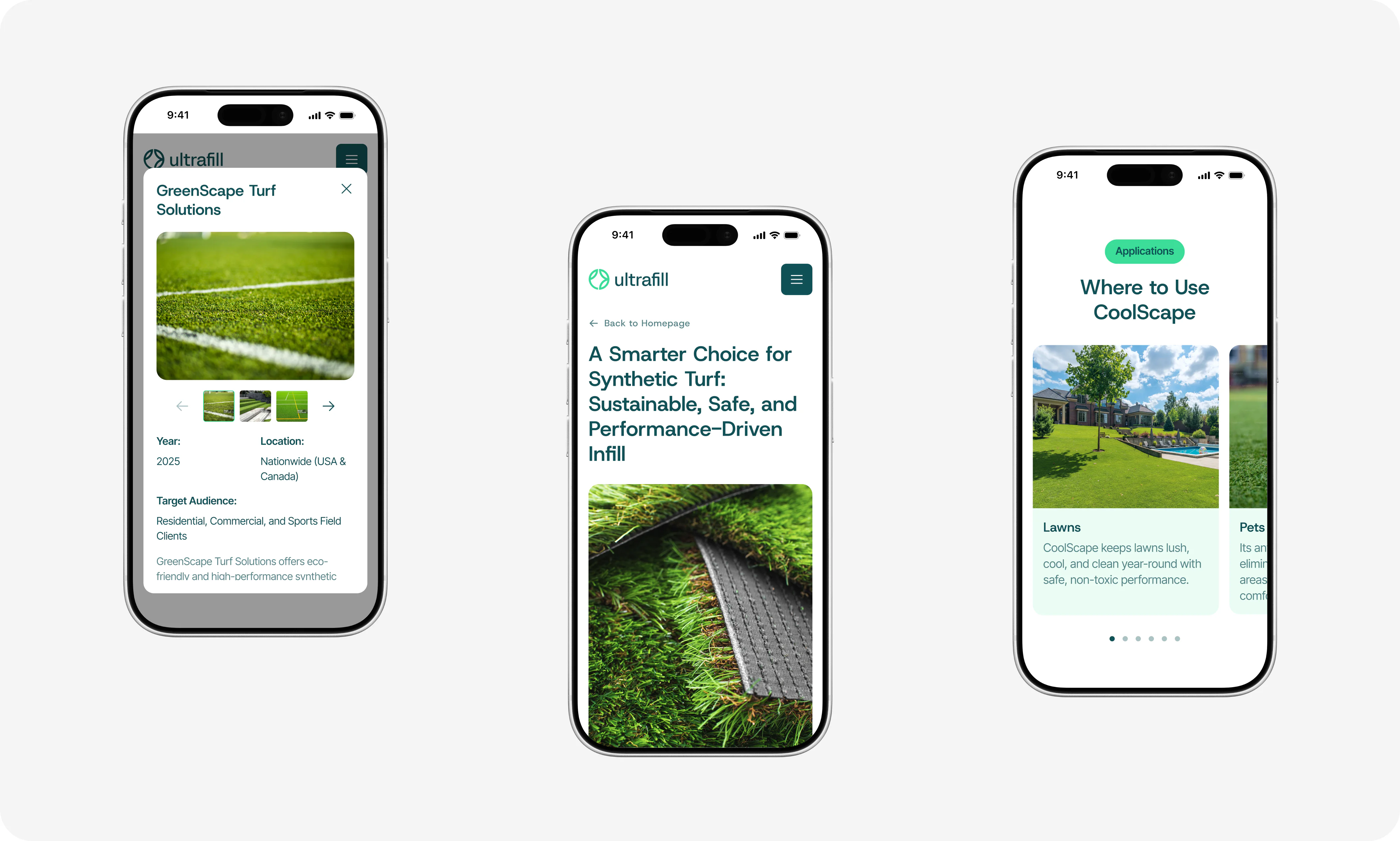 Mobile website screens showcasing portfolio, content and application pages