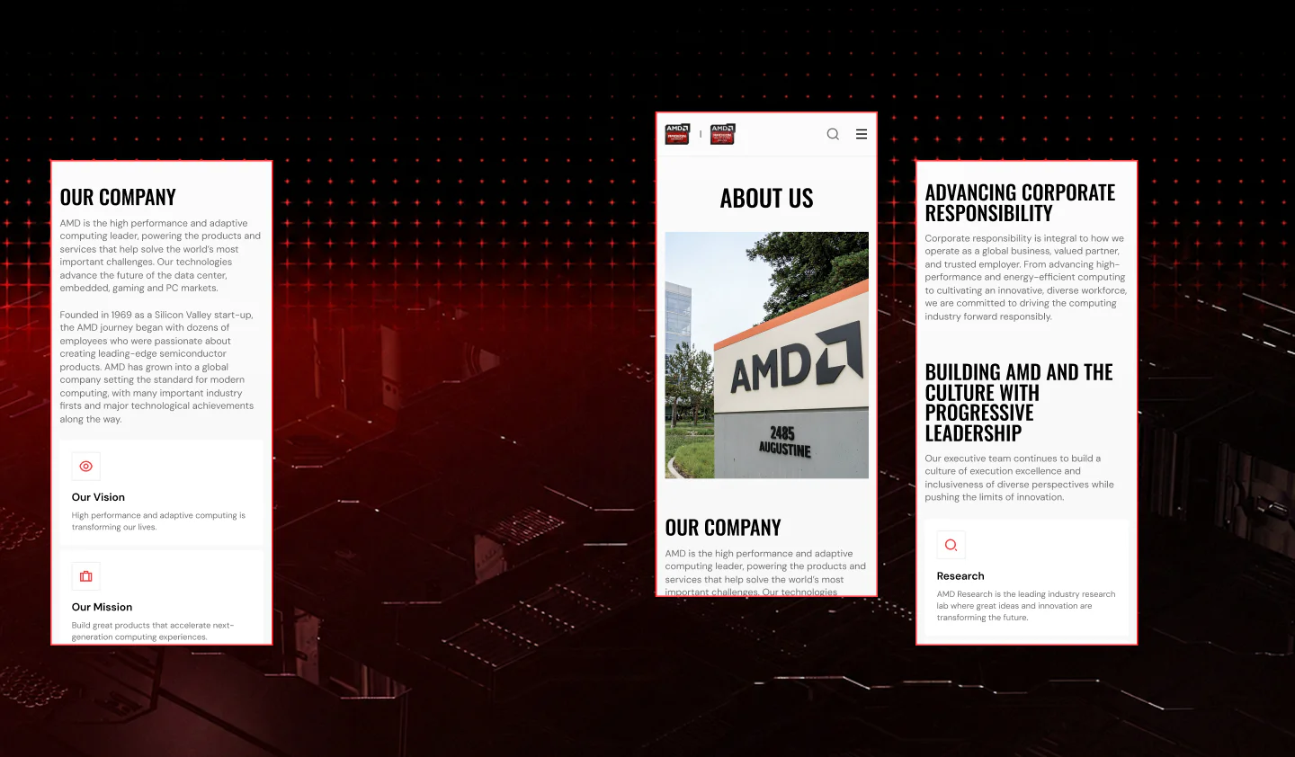 AMD mobile about page layout