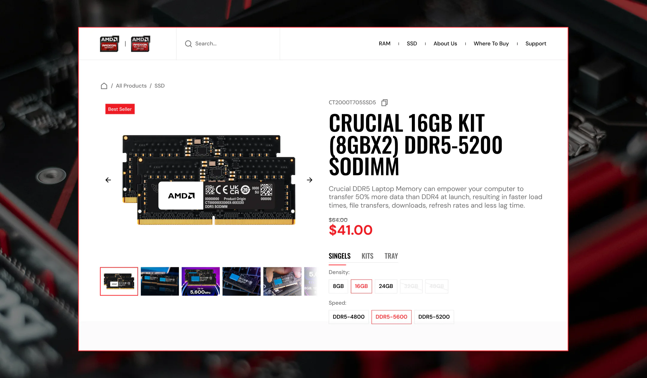 Memory module product detail page