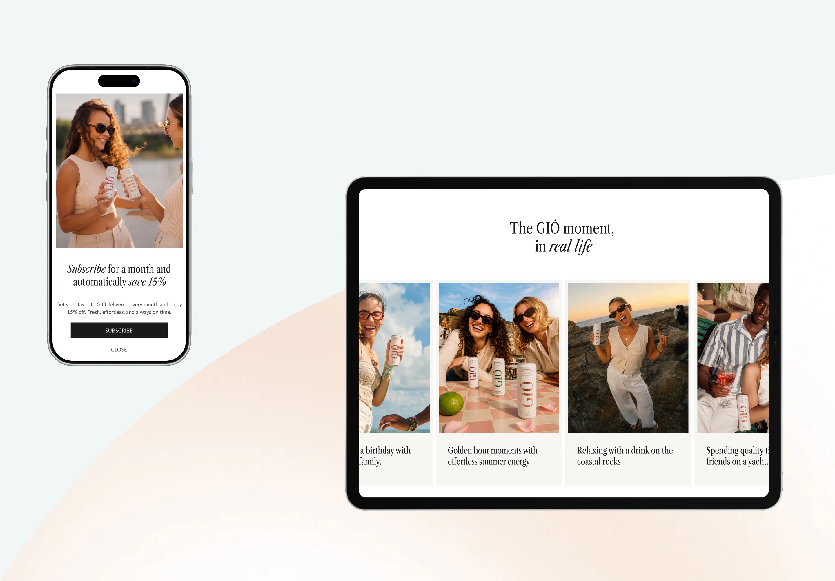 subscription and lifestyle section on mobile and tablet