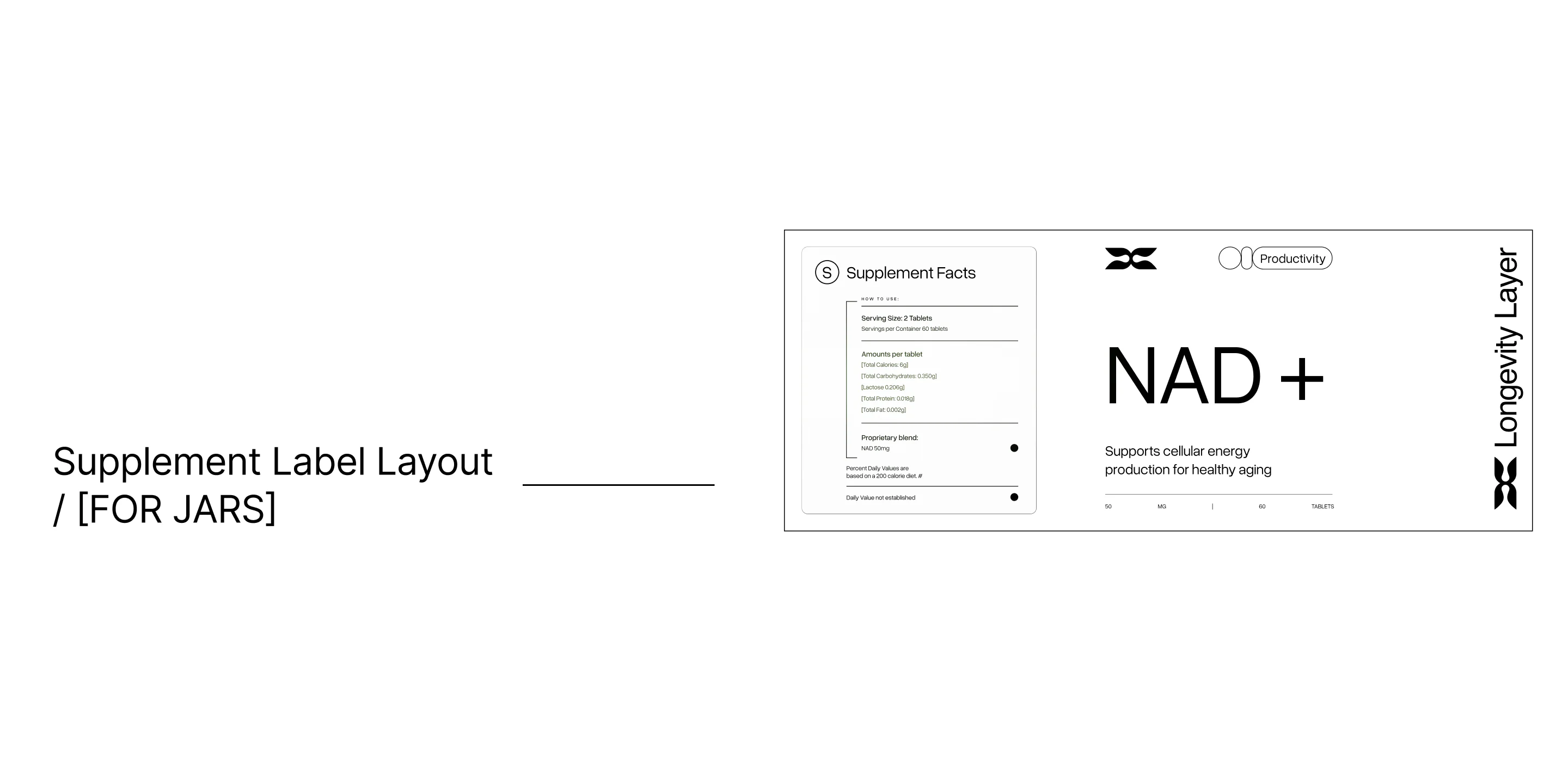 NAD+ supplement label layout for jar packaging