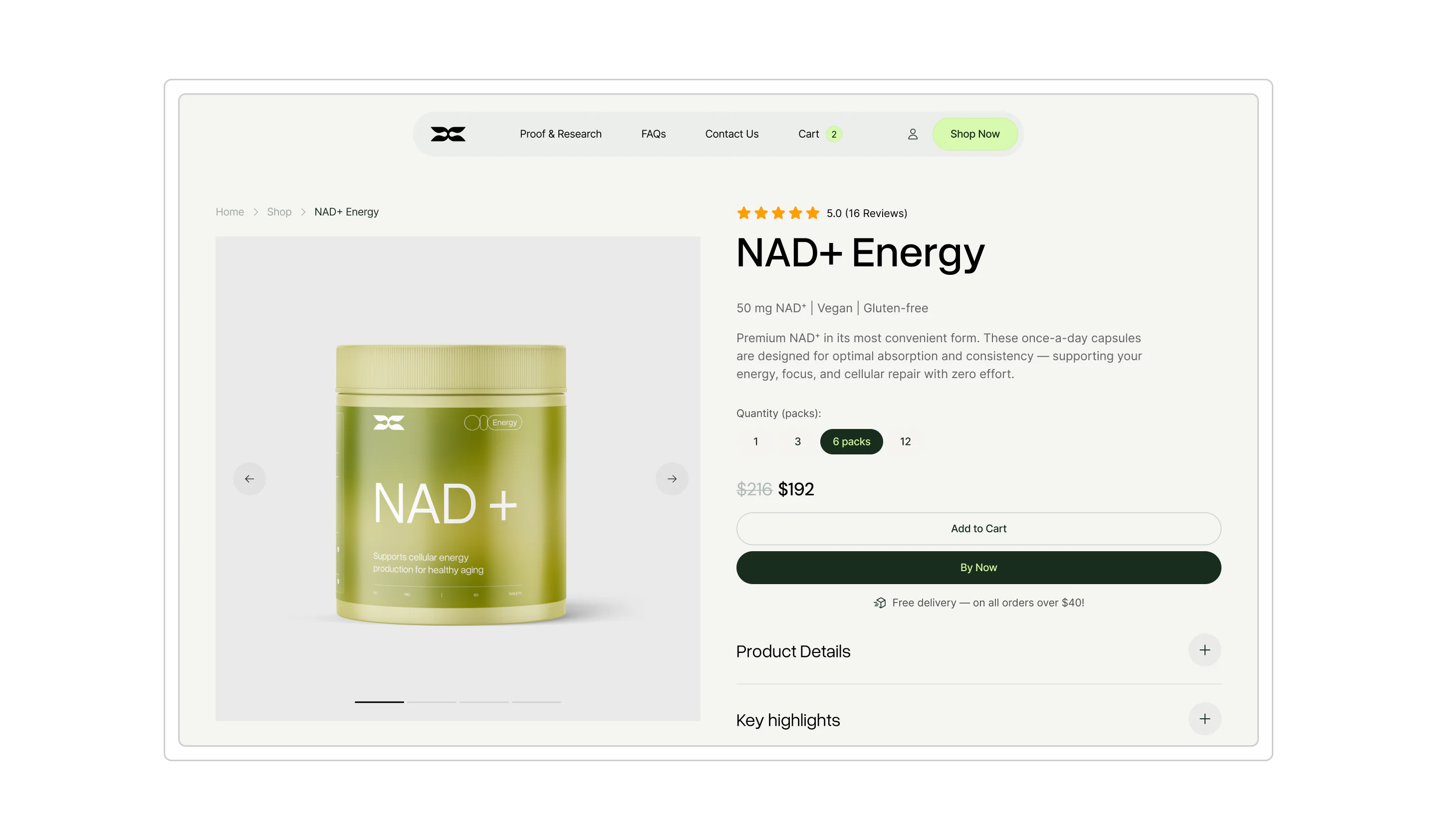 NAD+ Energy product page with pricing and purchase options