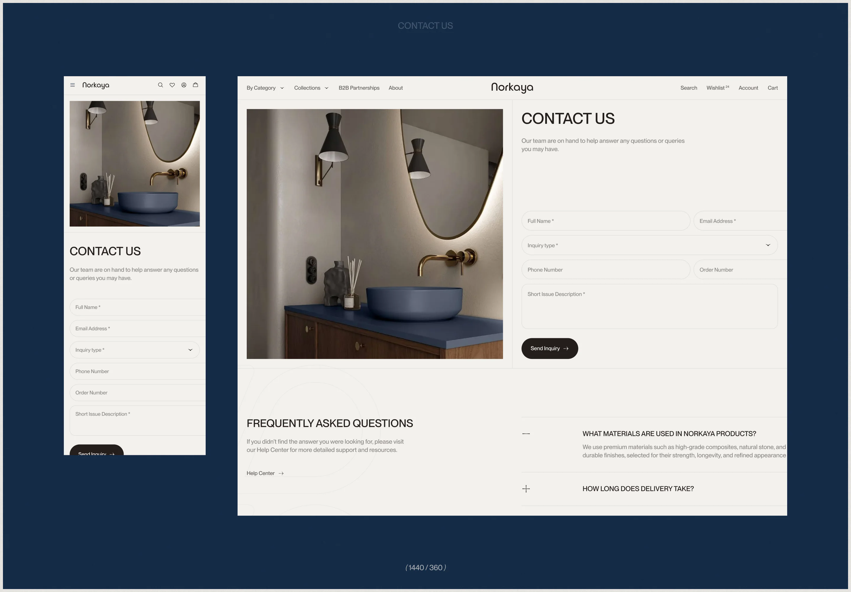 Norkaya responsive contact page with inquiry form and frequently asked questions