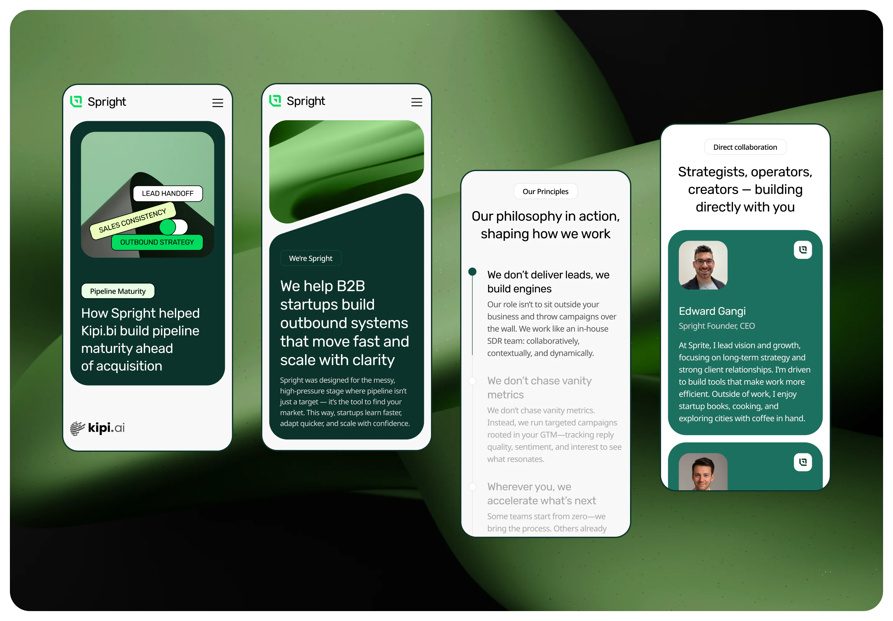 Responsive website displayed across mobile screens with custom UI, brand visuals, and B2B-focused user experience.