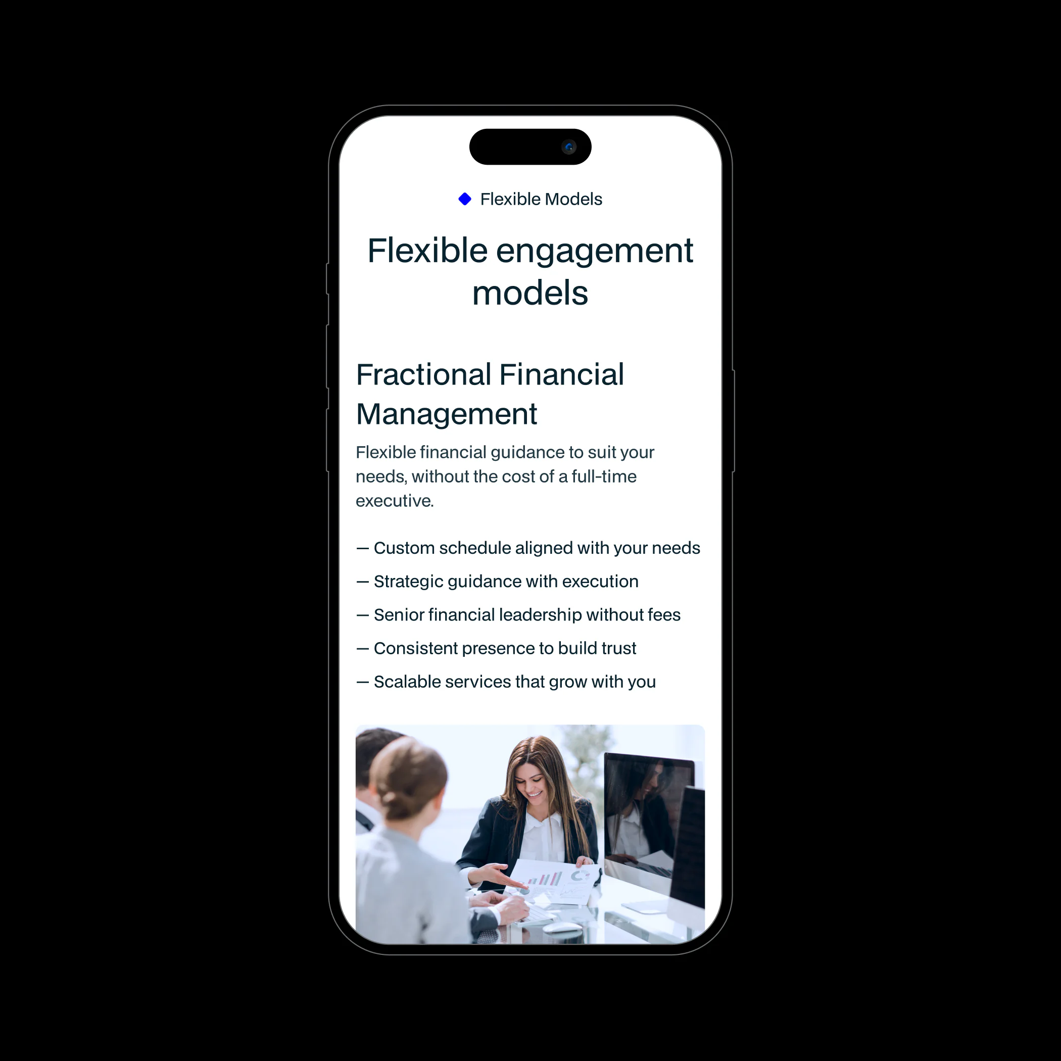 mobile page for fractional financial management services Title: Allegro Grey Consulting Fractional Financial Management