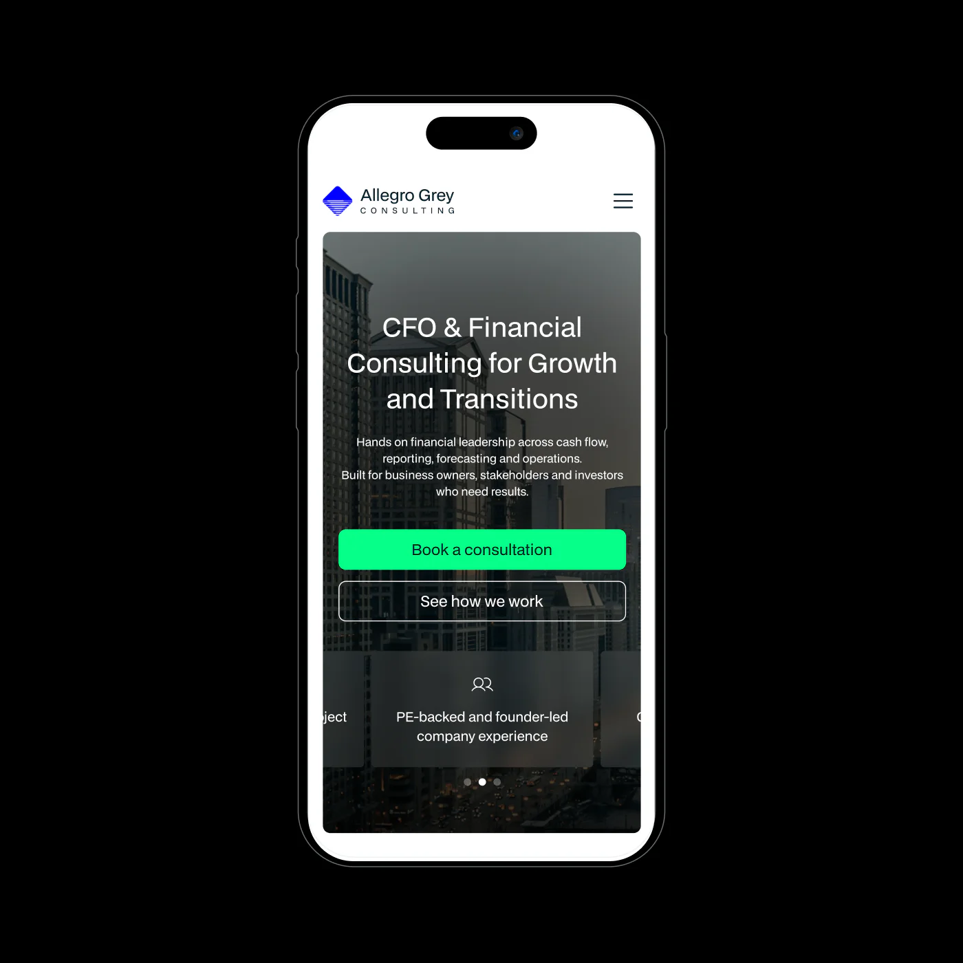 mobile homepage design for financial consulting services