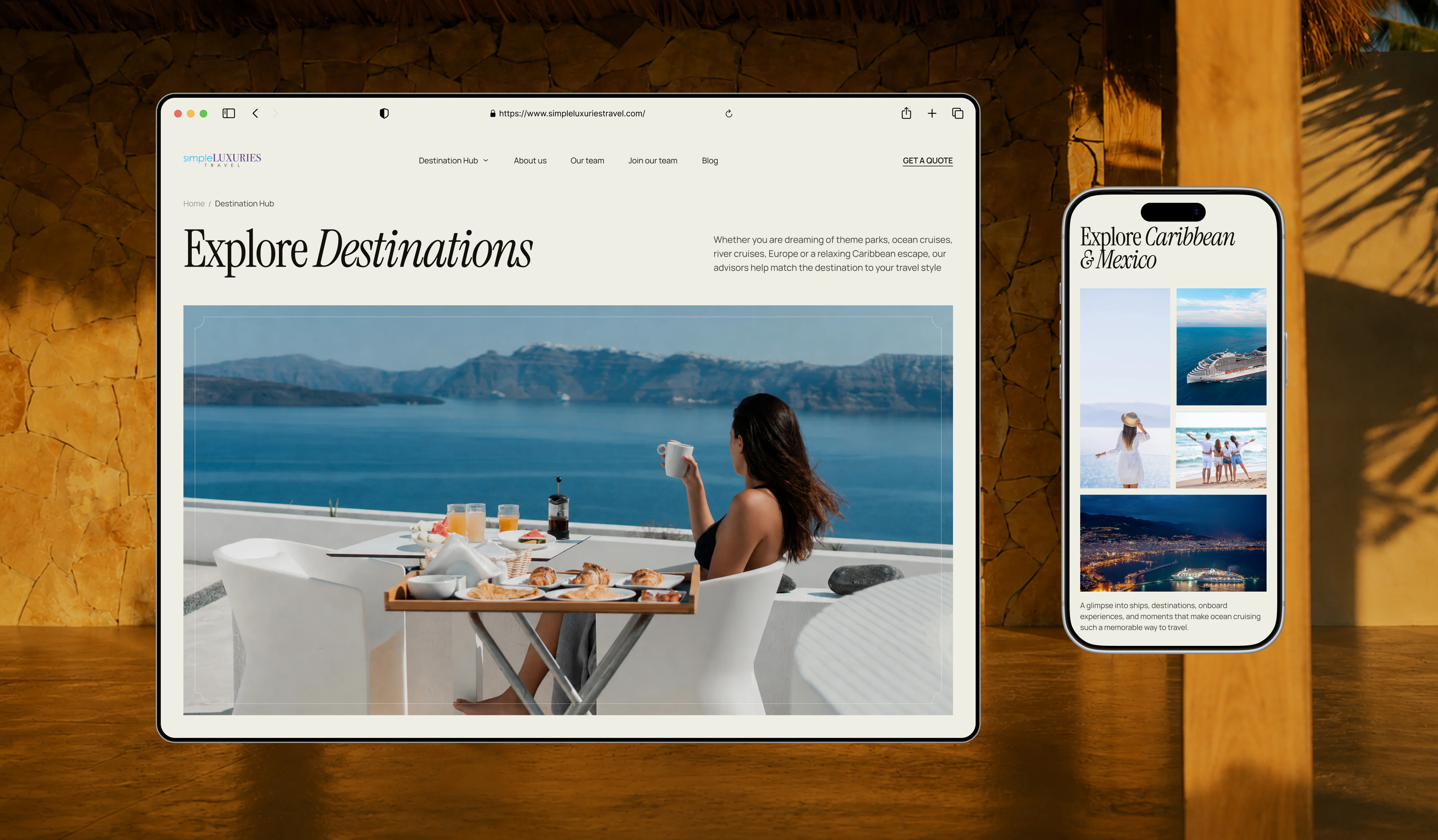 destination pages shown on desktop and mobile device