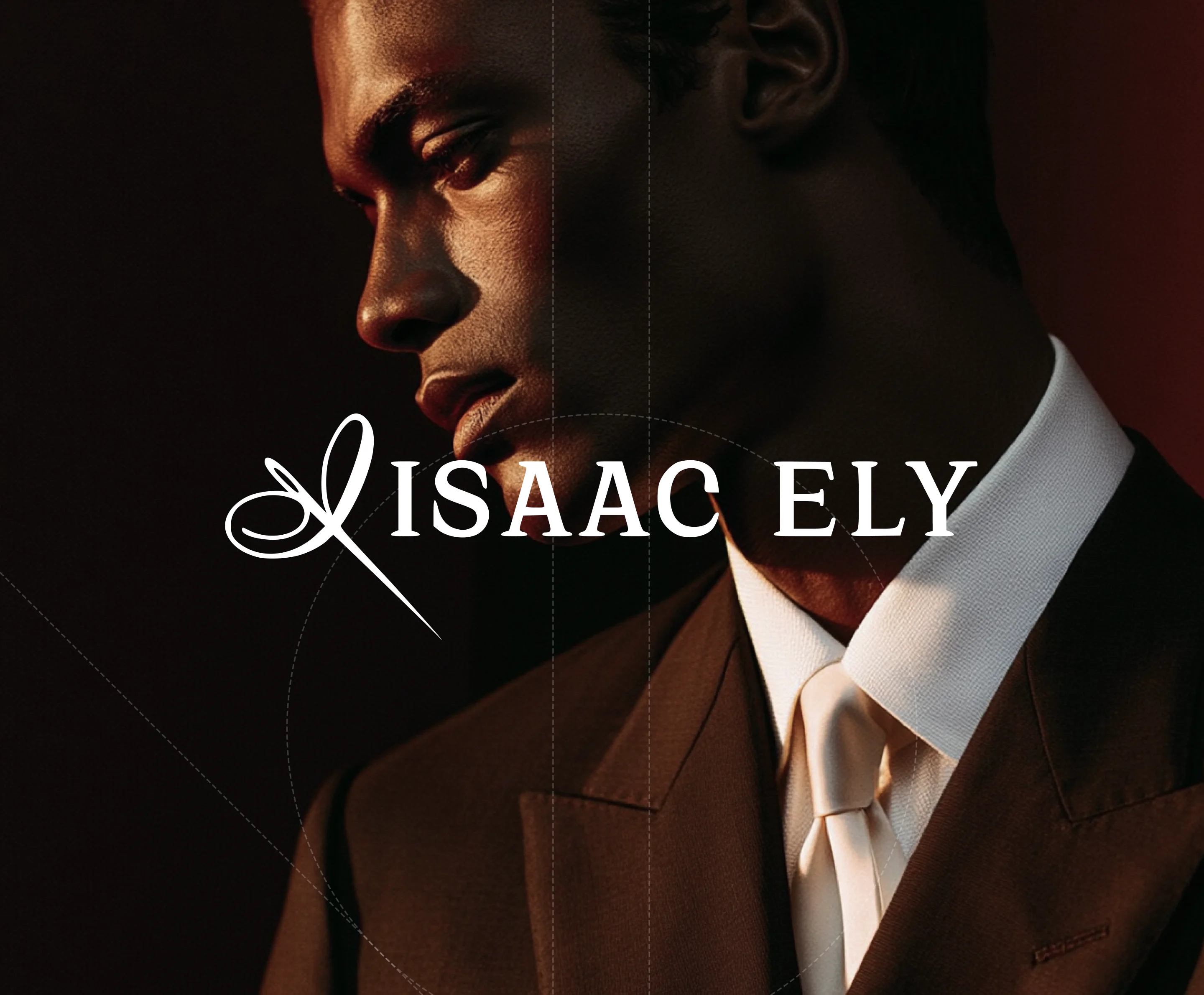 Alt: Isaac Ely case study cover featuring a man in a tailored suit with the luxury tailoring house logo.