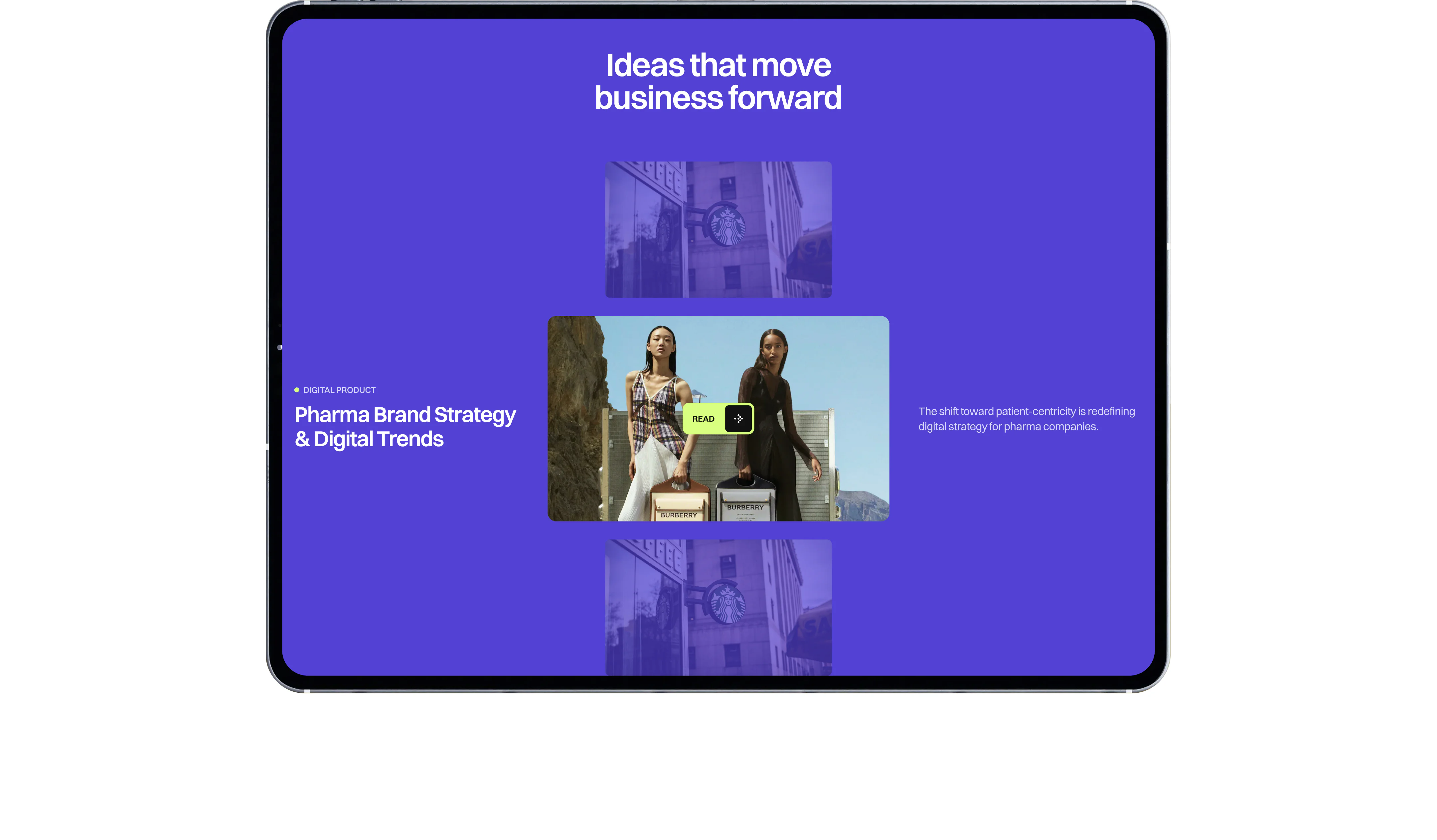 tablet website design featuring insights and digital trends content