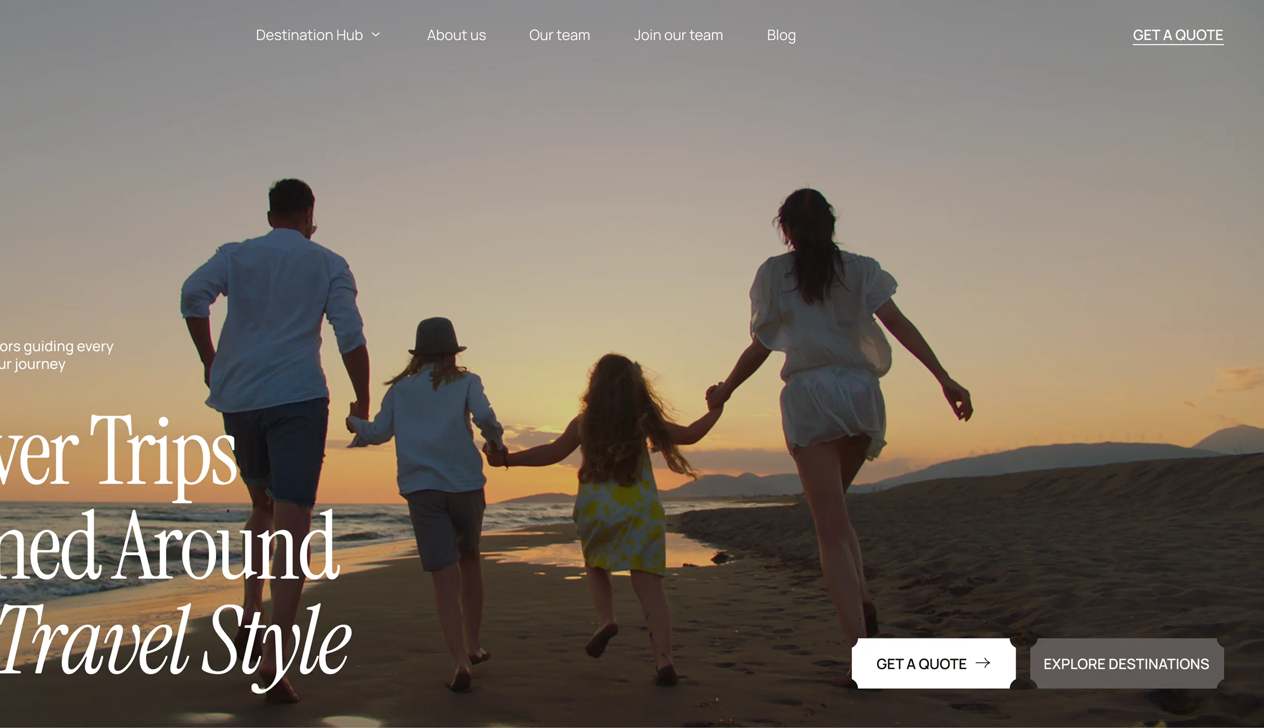Redesigned Simple Luxuries Travel homepage with family travel hero section Title: Simple Luxuries Travel Homepage Redesign
