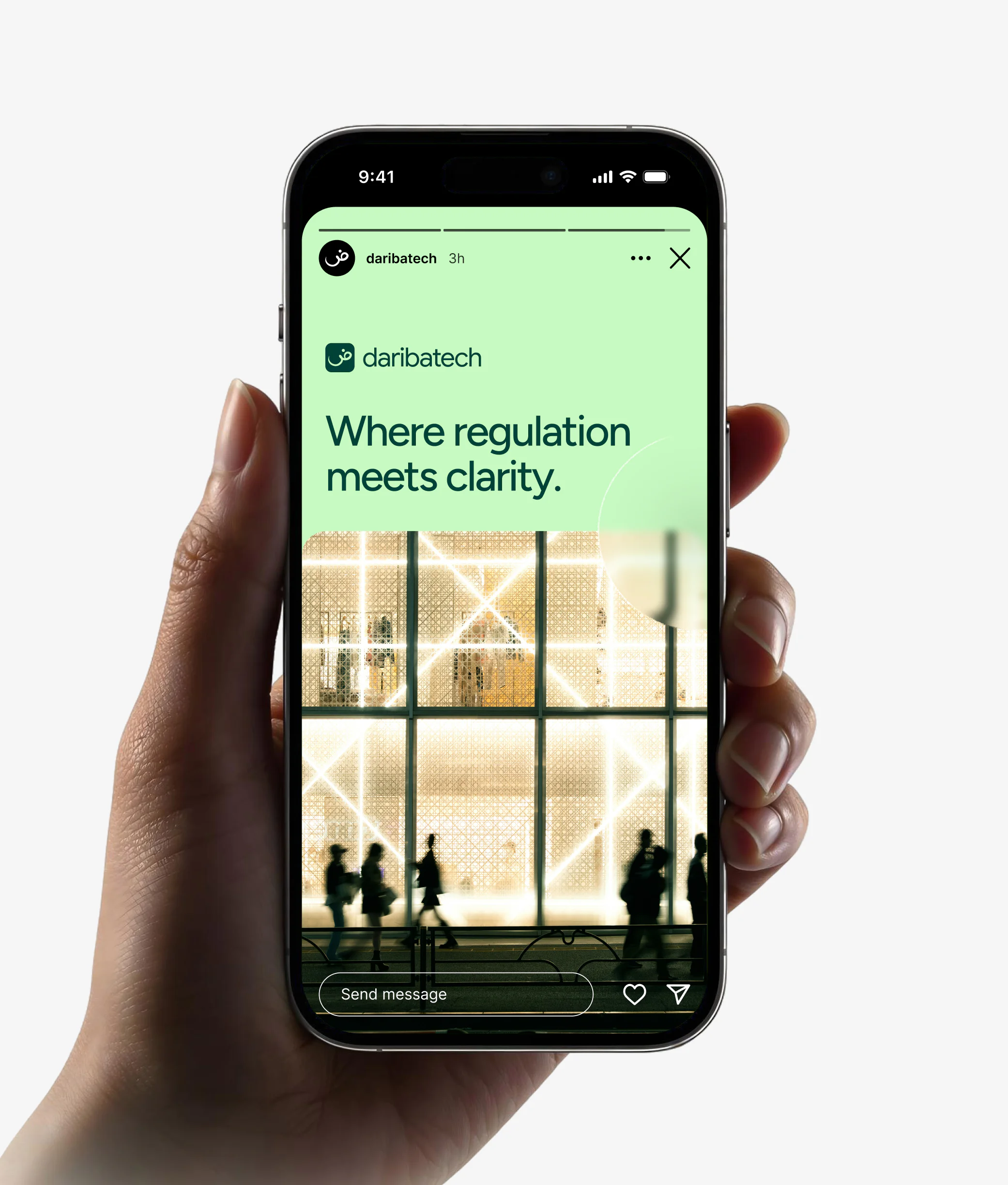 Daribatech Instagram Story design displayed on a mobile phone mockup