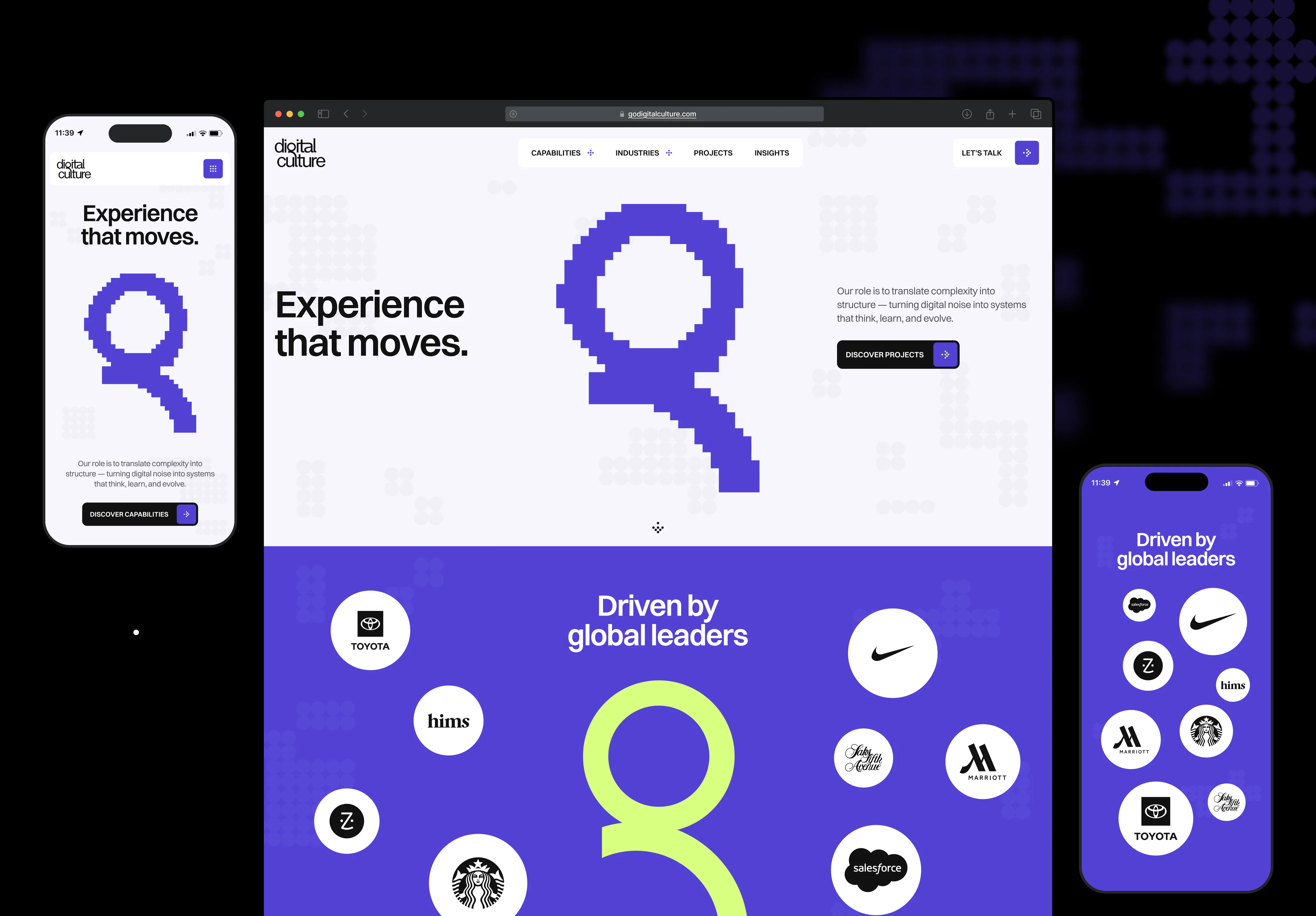 Digital Culture responsive website design shown across desktop and mobile screens with client logos