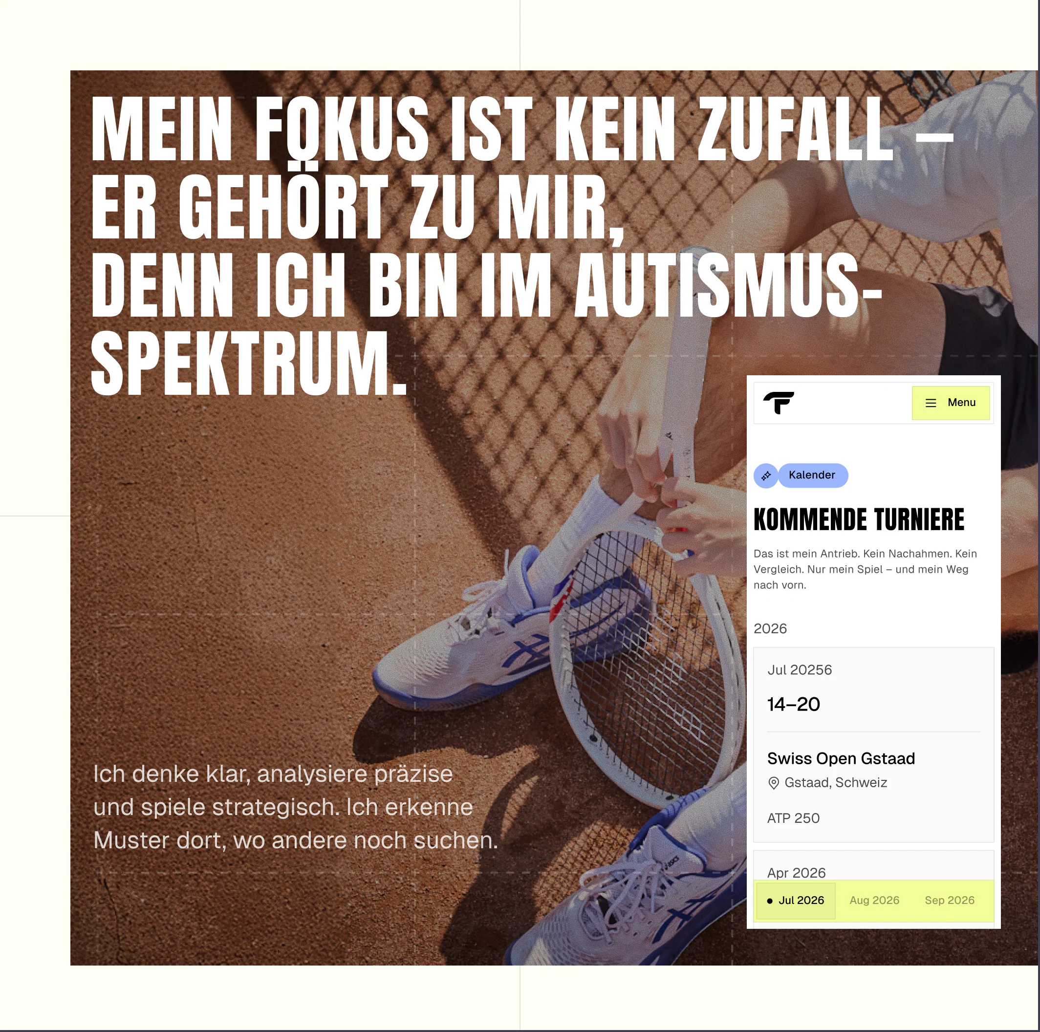 Personal brand website featuring bold typography and a founder profile