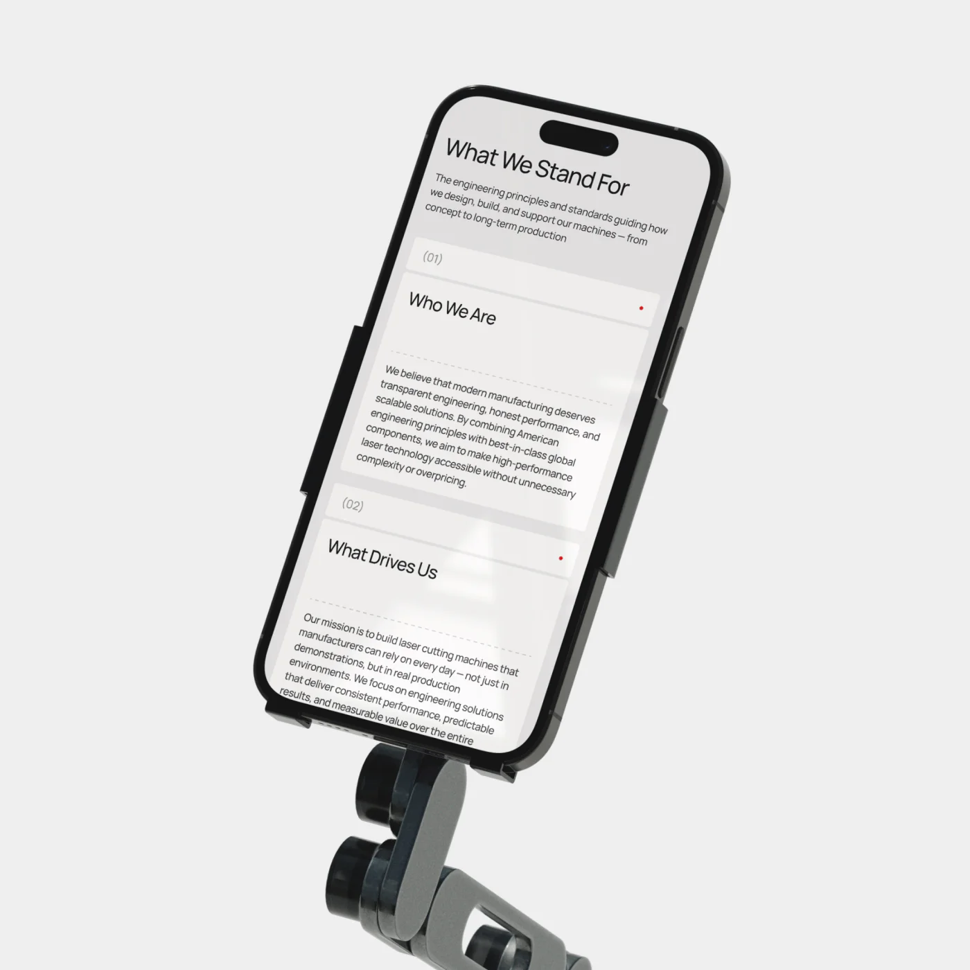 Mobile view of the US Laser website’s “What We Stand For” section