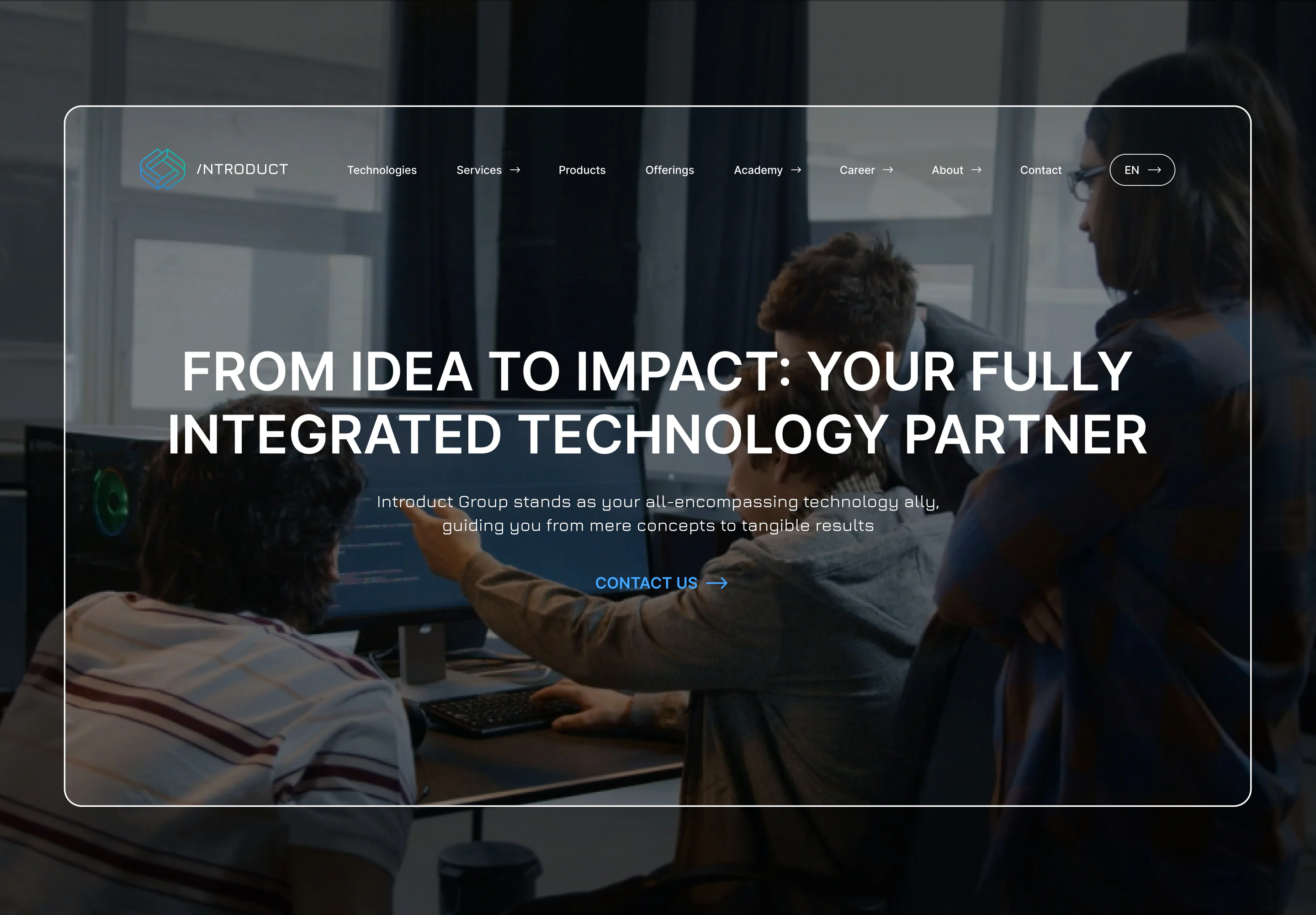 Introduct Group website homepage showing its technology team and brand identity