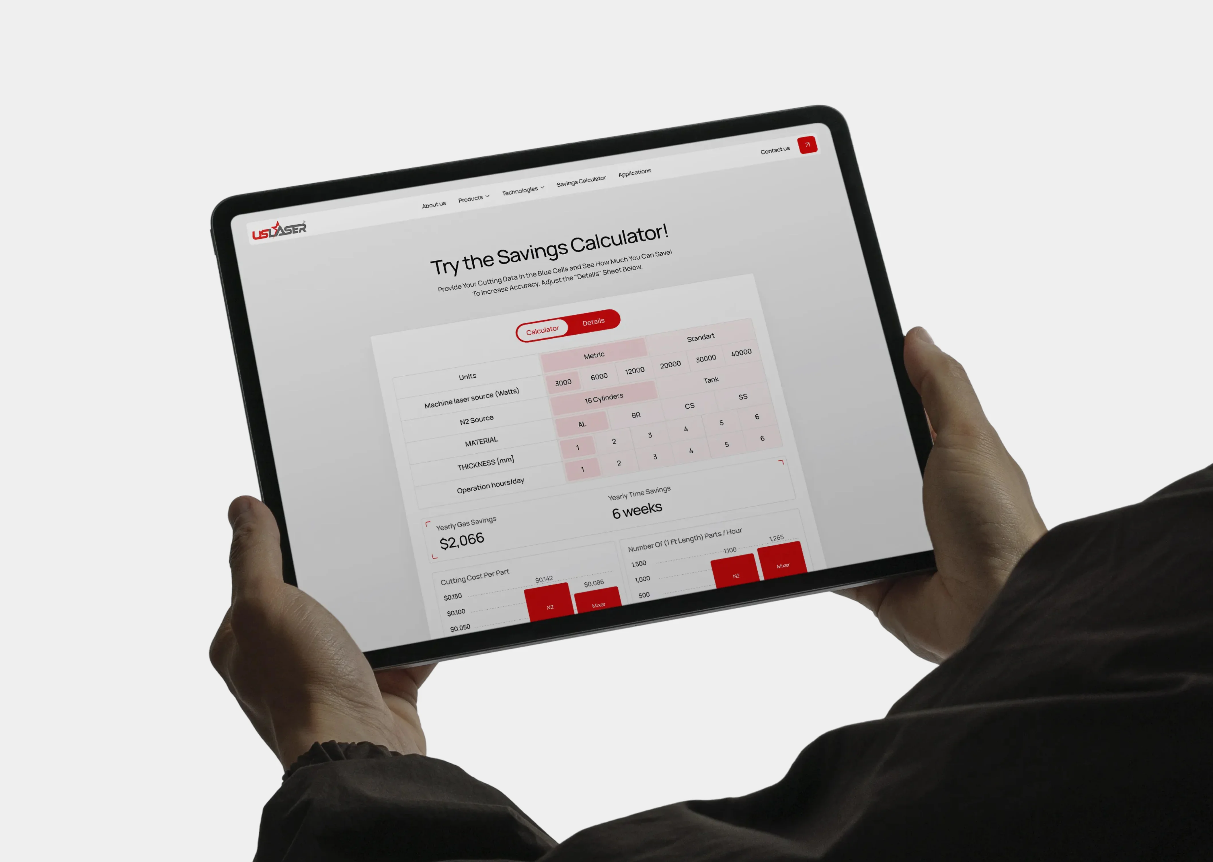 savings calculator displayed on a tablet