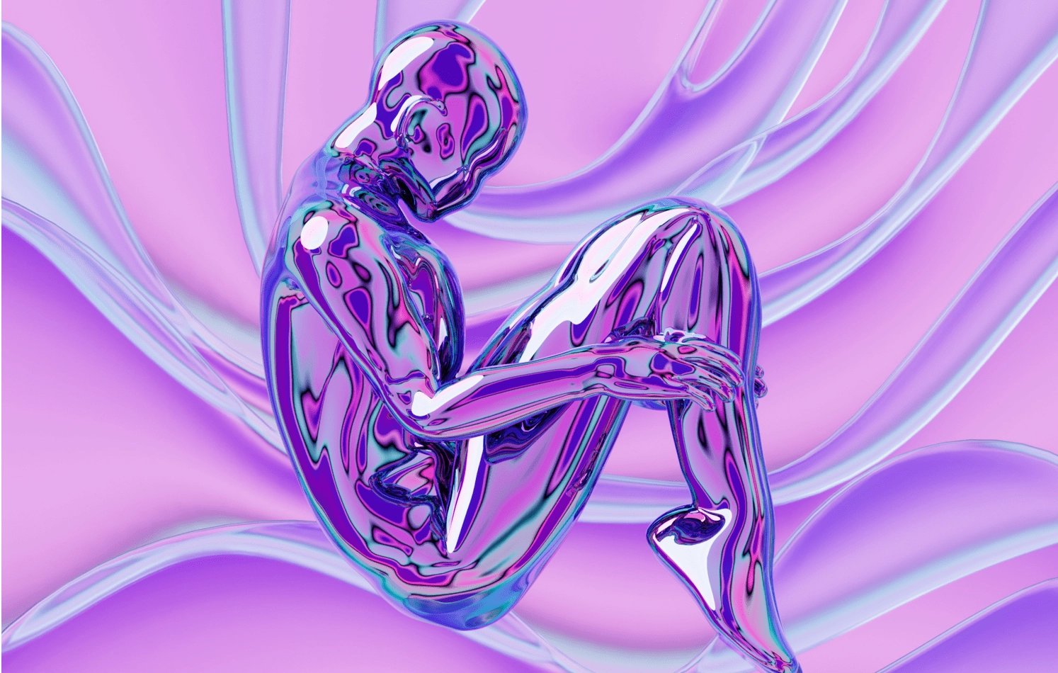 Chrome Abstract Human Chrome human figure on purple background.