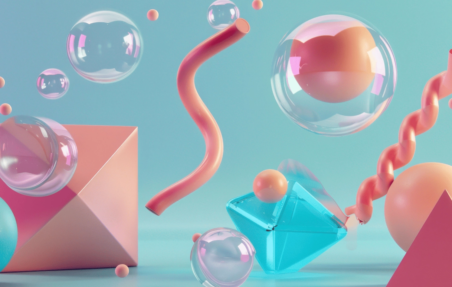Abstract 3D Shapes Abstract 3D shapes and bubbles in pastel colors