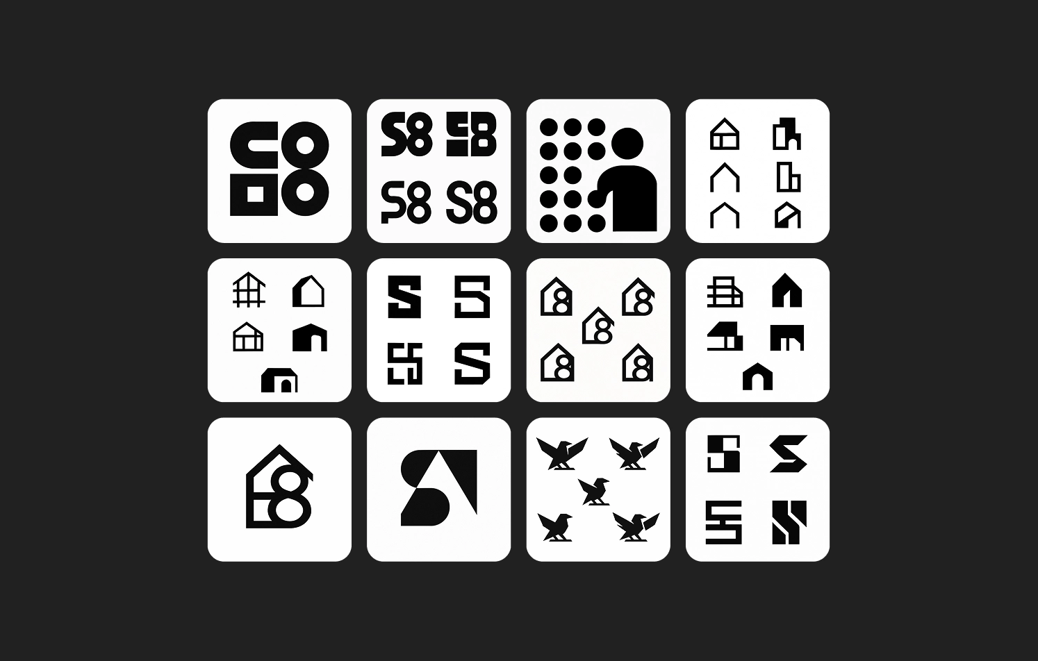 Minimalist logo icons Minimalist logo icons in a black and white grid