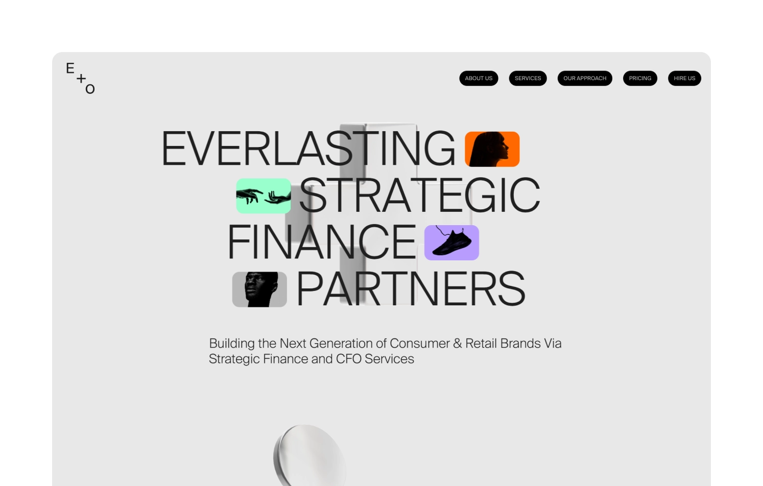 Finance website interface A website interface displaying the text ‘Everlasting Strategic Finance Partners’ with animated colorful icons on a white background, creating a sense of motion and depth