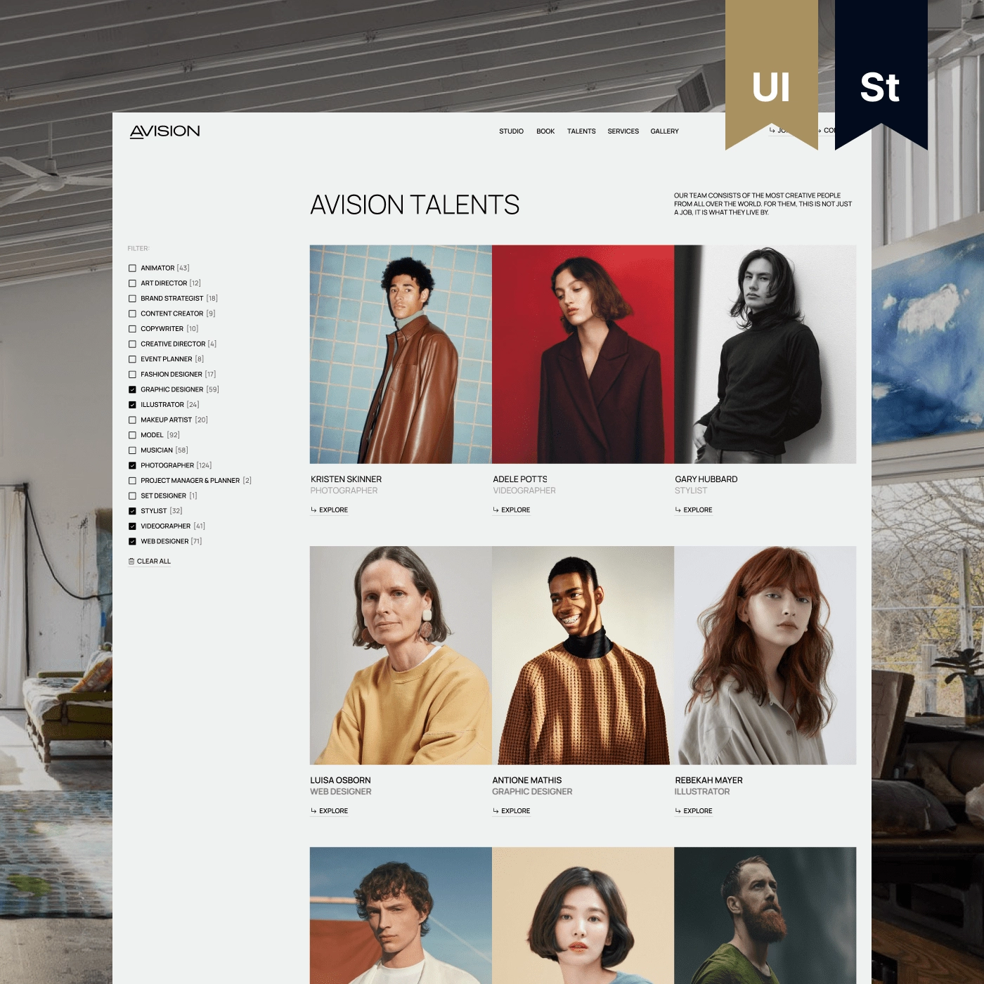 Portfolio filter interface Filters for browsing creative work by category