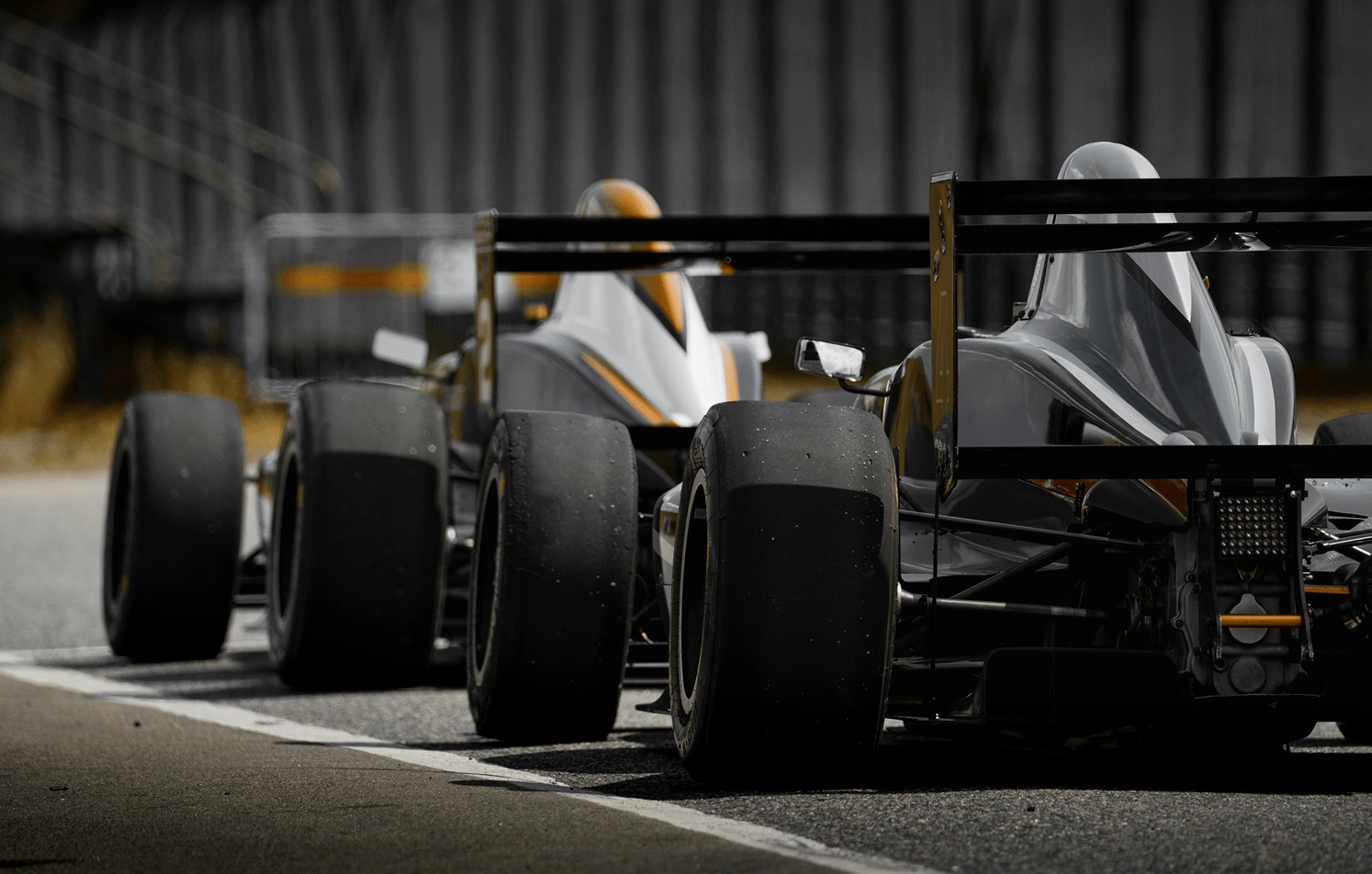 Two Race Cars Rear view of two race cars