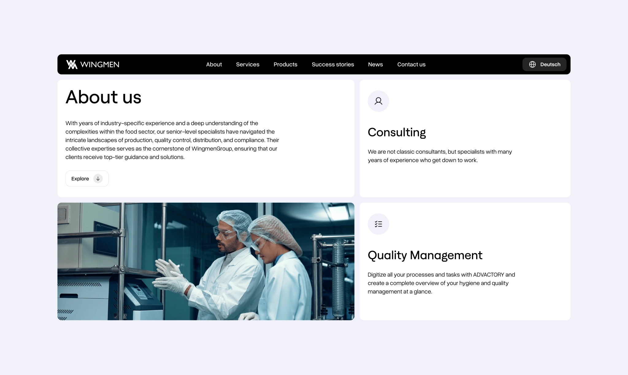 Wingmen About Us Page Wingmen "About us" page with services