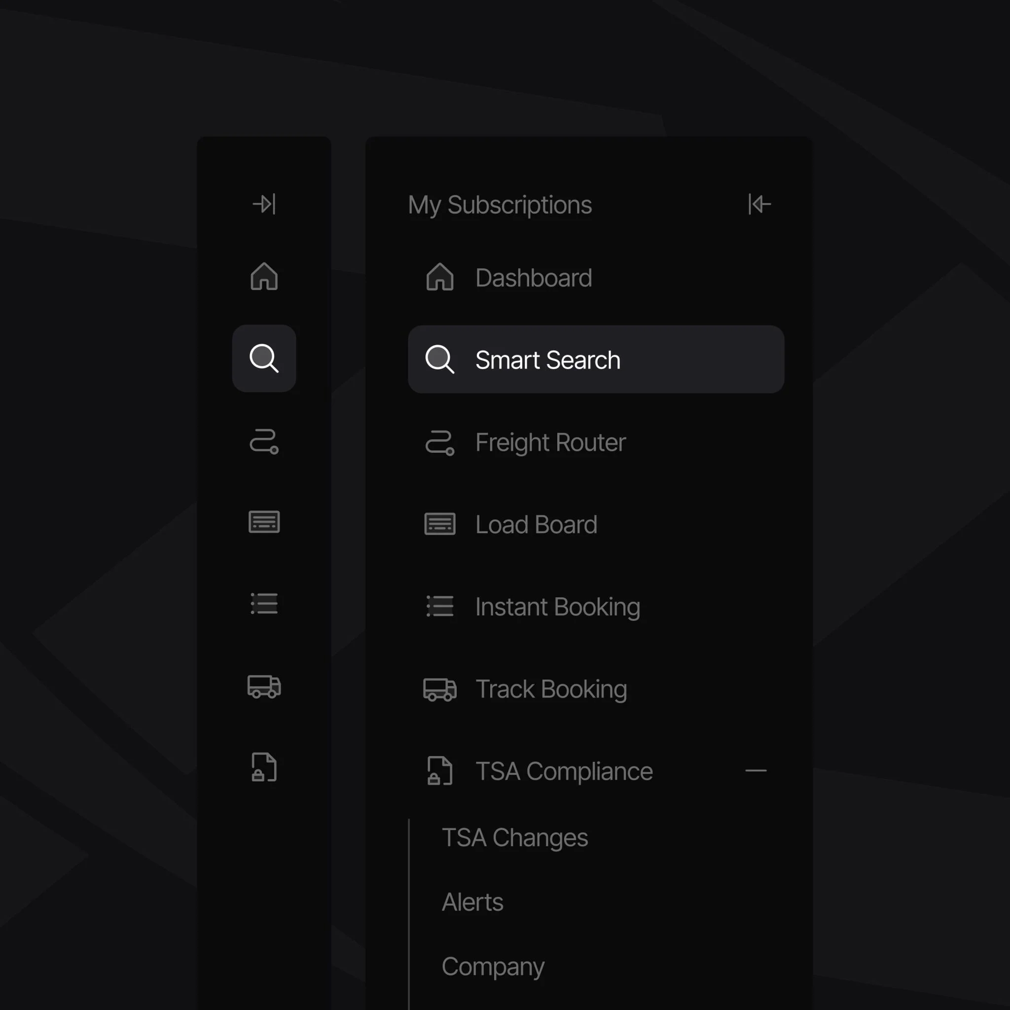 App sidebar menu Logistics platform navigation menu